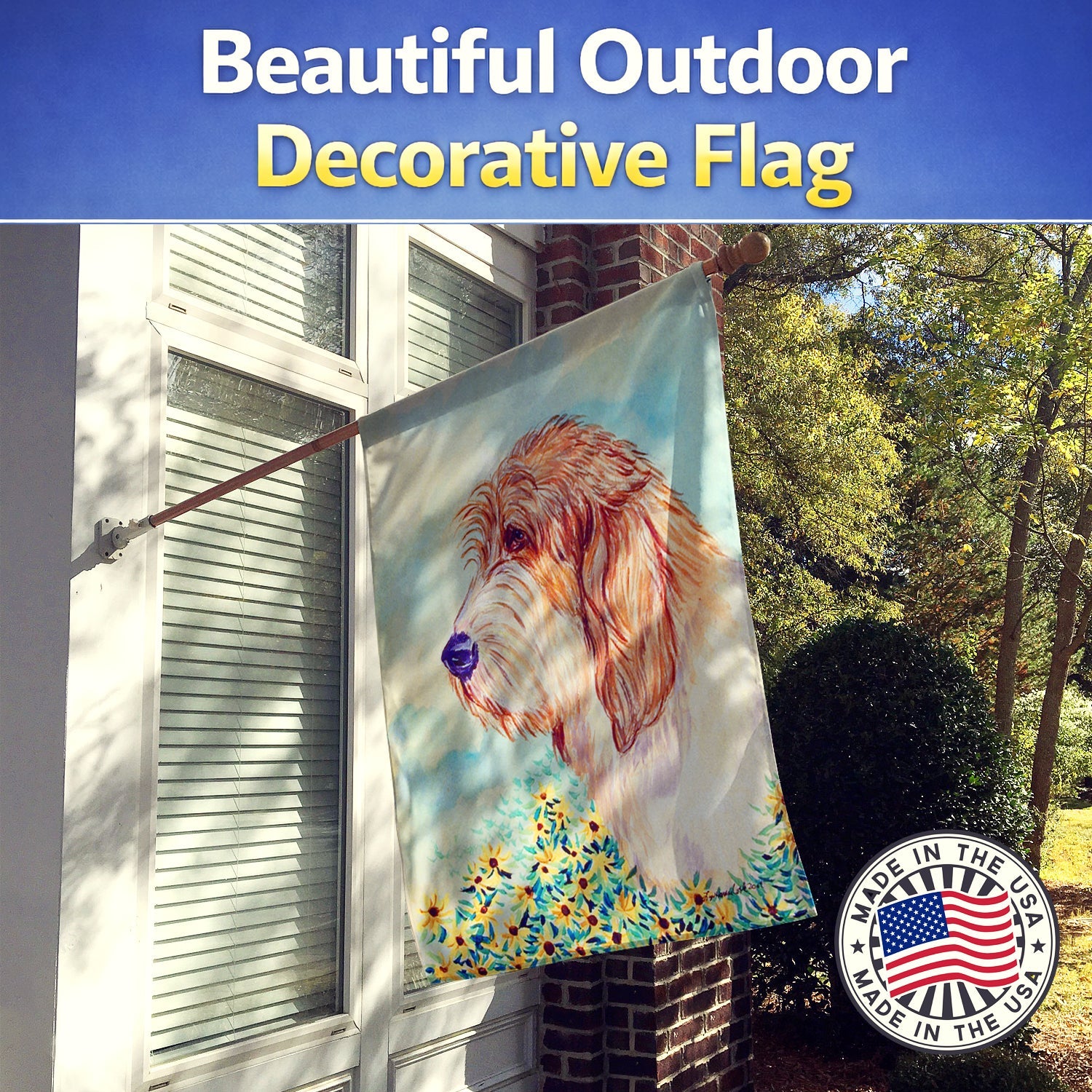 Petit Basset Griffon Vendeen PBGV House Flag 28x40 Porch Sleeve Pole Decorative Outside Yard Banner Artwork Wall Hanging, Polyester
