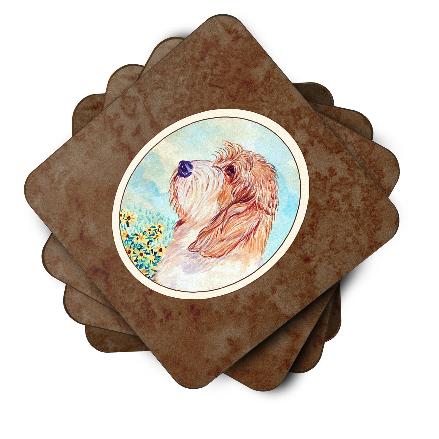Petit Basset Griffon Vendeen PBGV Foam Coasters Set of 4 Cup Coasters for Indoor Outdoor, Tabletop Protection, Anti Slip, Mouse pad Material