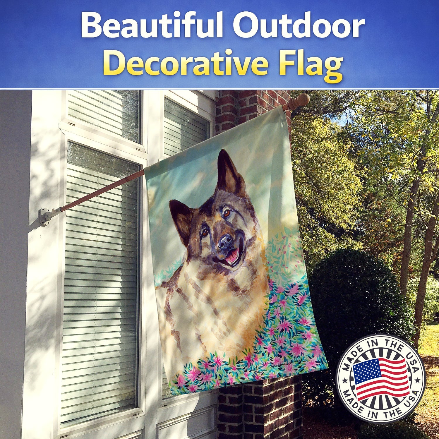 Norwegian Elkhound House Flag 28x40 Porch Sleeve Pole Decorative Outside Yard Banner Artwork Wall Hanging, Polyester