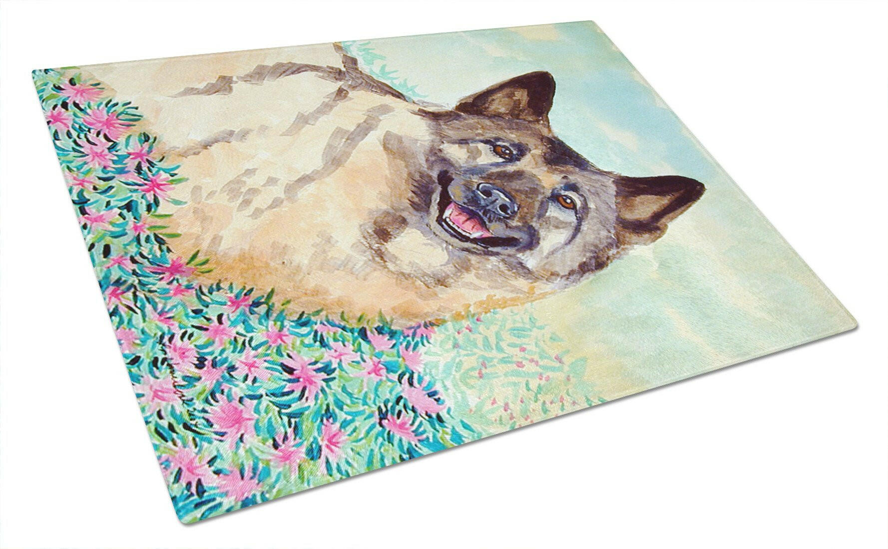 Norwegian Elkhound Cutting Board Tempered Glass Kitchen Cutting Surface, Heat Resistant Chopping, Non-Slip Feet, Food Prep & Serving