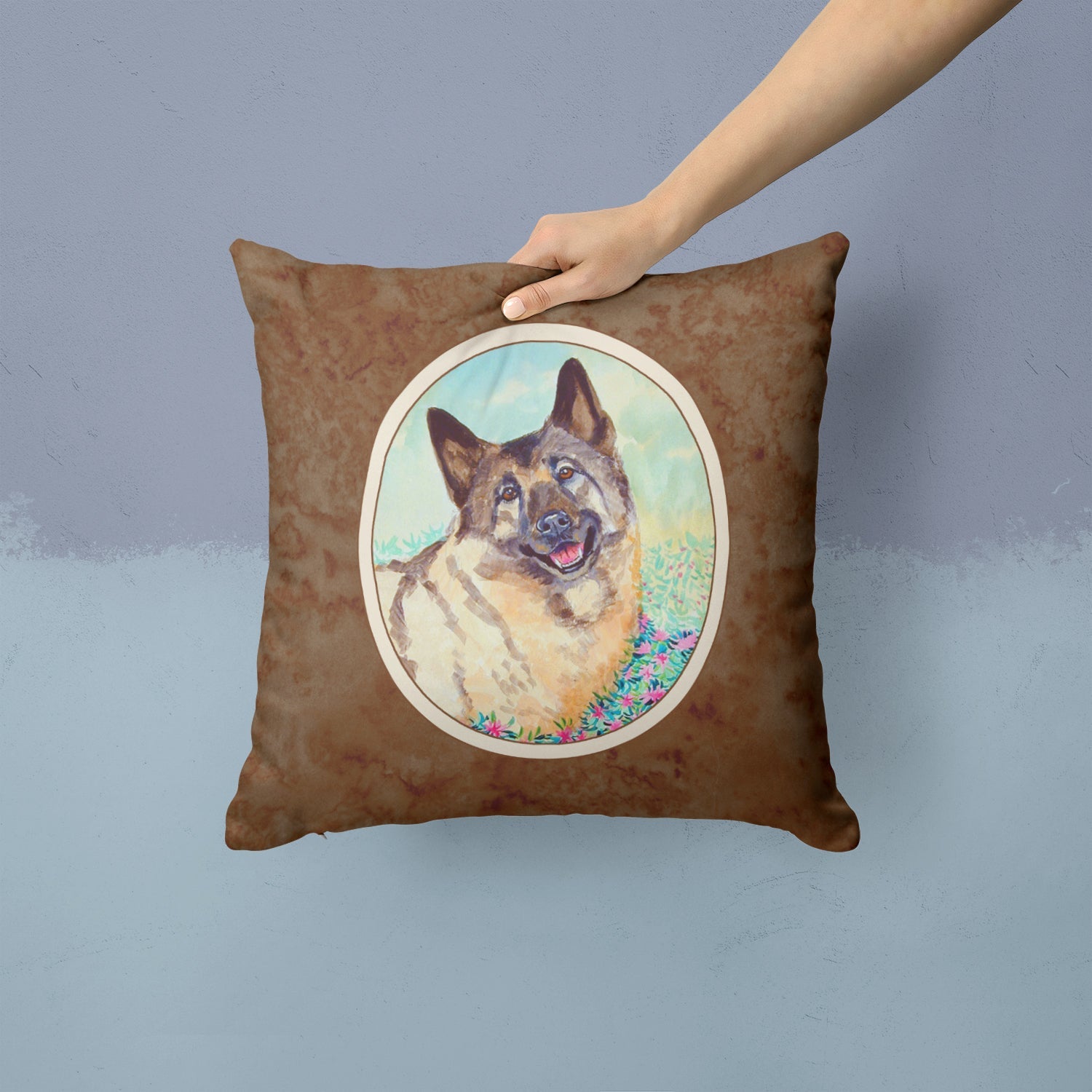 Norwegian Elkhound Decorative Throw Pillow 14x14 Indoor Outdoor Accent Cushion, Fabric Cover with Insert for Sofa, Bed, Porch & Living Room