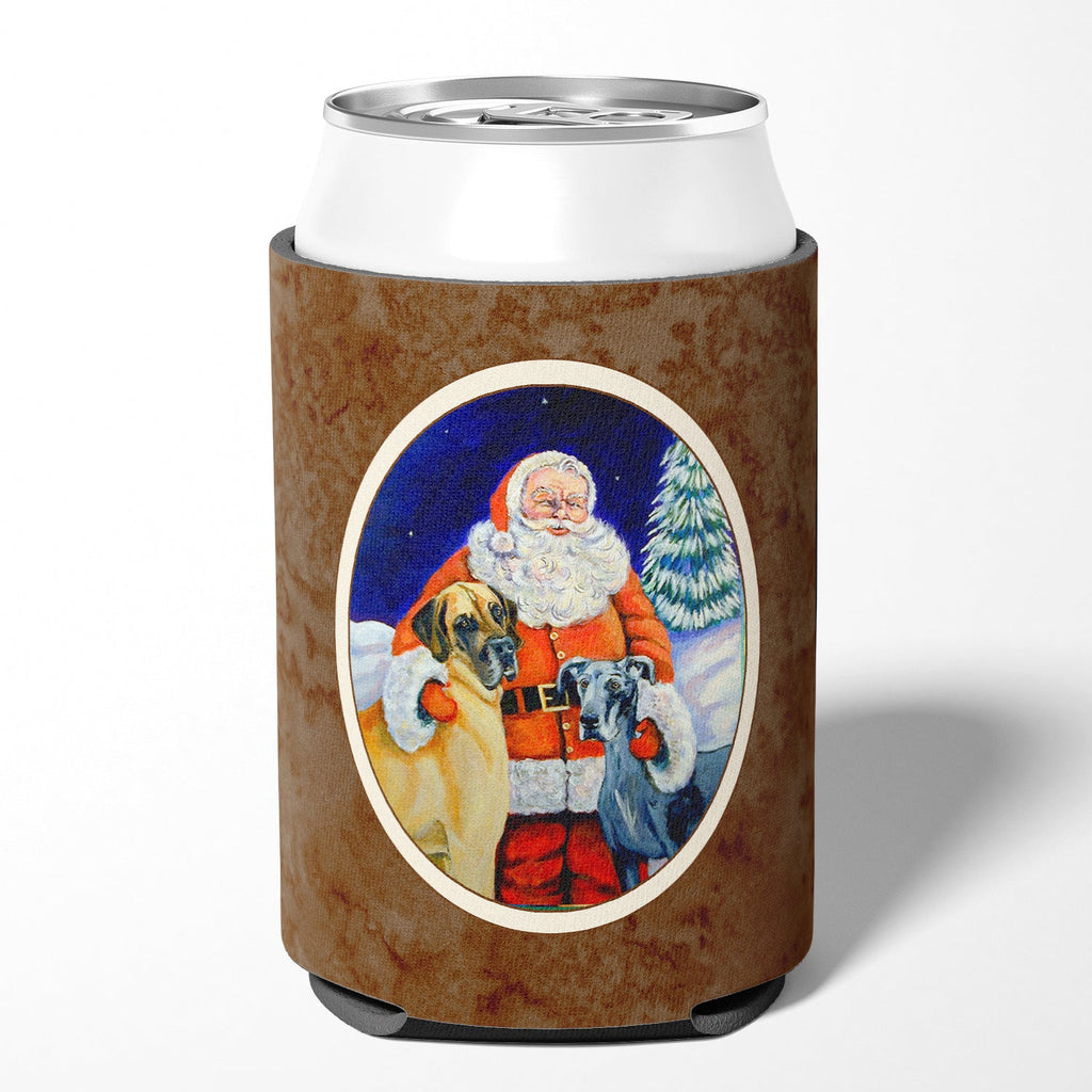 Santa Claus with Great Dane Can or Bottle Hugger Cooler Sleeve for Standard 12 oz Cans, Insulated Foam Beer & Soda Can Hugger Reusable