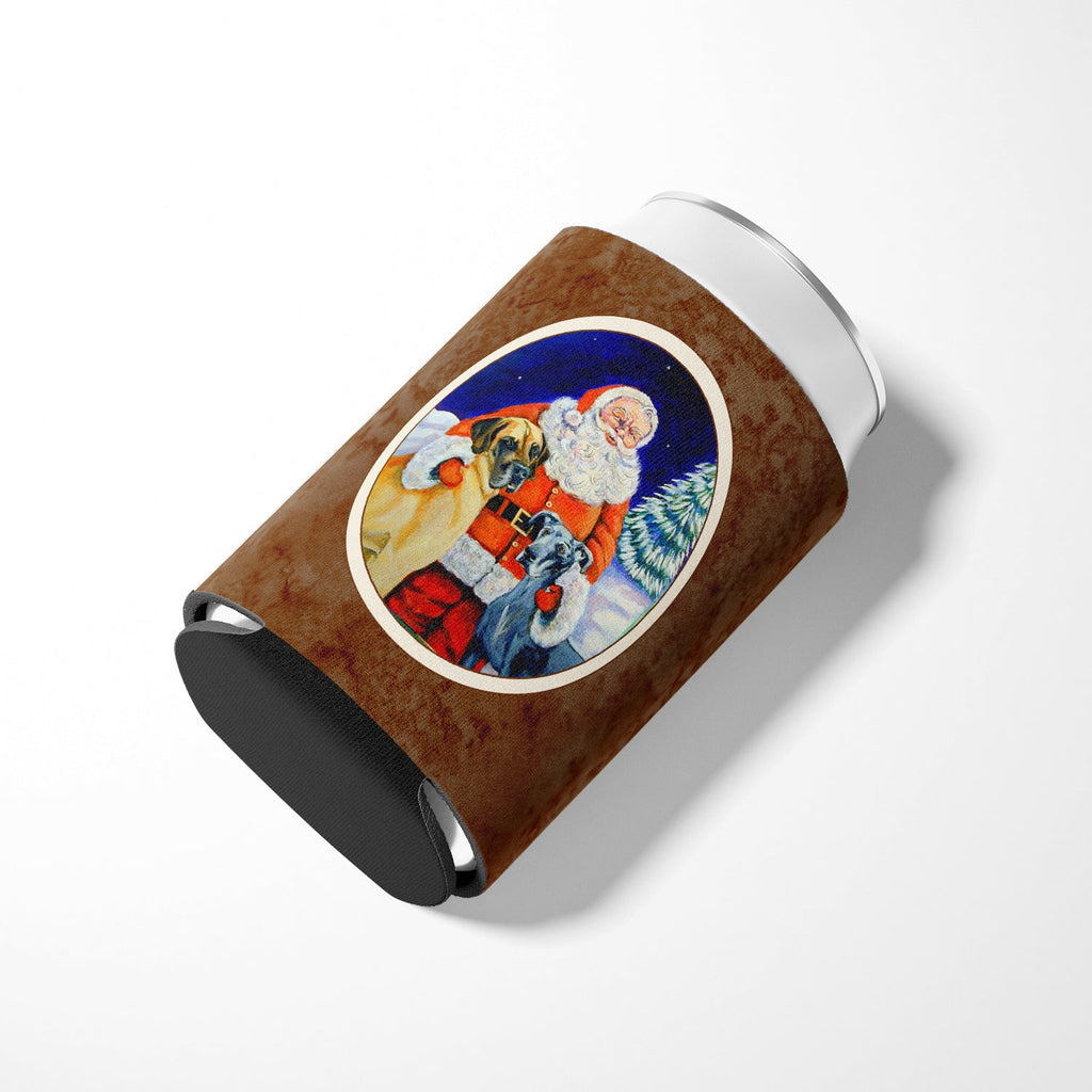 Santa Claus with Great Dane Can or Bottle Hugger Cooler Sleeve for Standard 12 oz Cans, Insulated Foam Beer & Soda Can Hugger Reusable