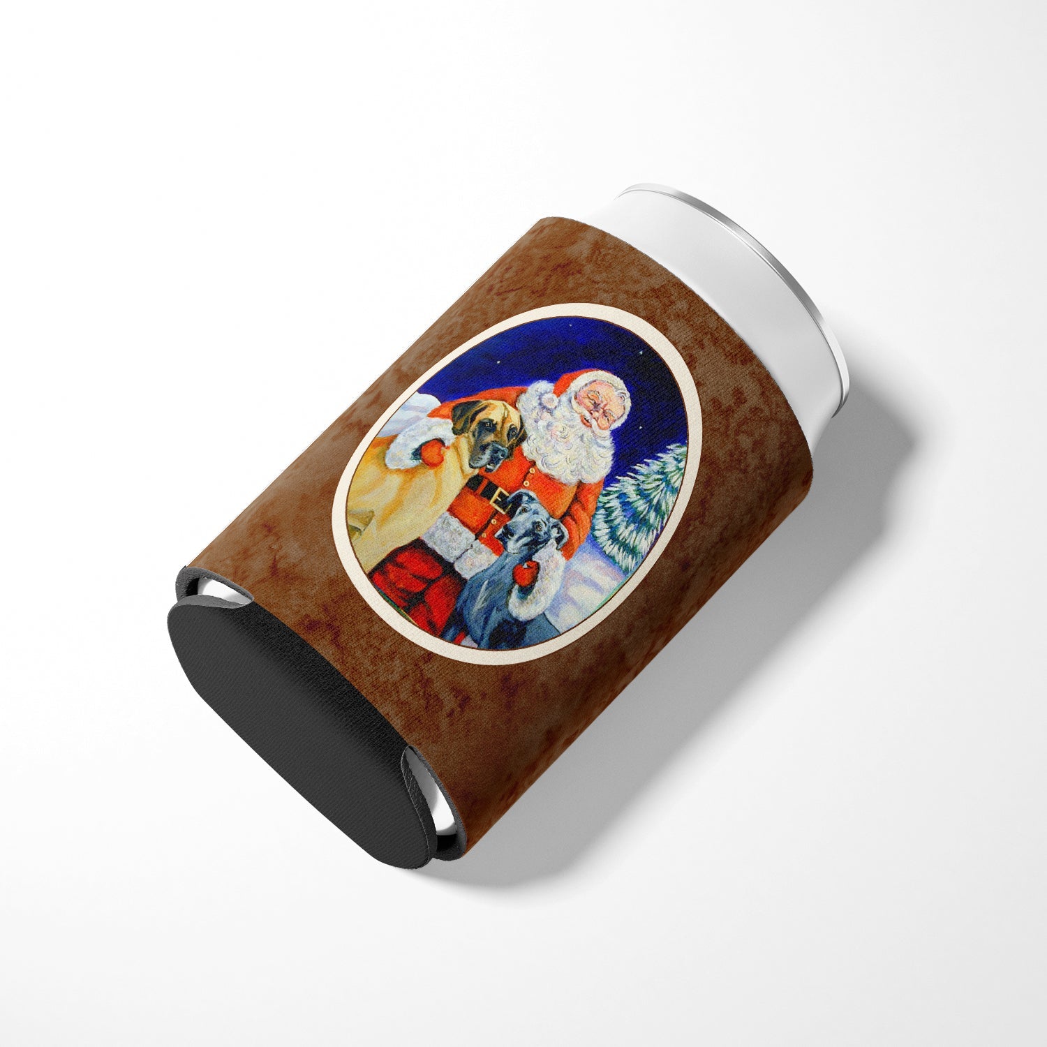 Santa Claus with Great Dane Can or Bottle Hugger Cooler Sleeve for Standard 12 oz Cans, Insulated Foam Beer & Soda Can Hugger Reusable