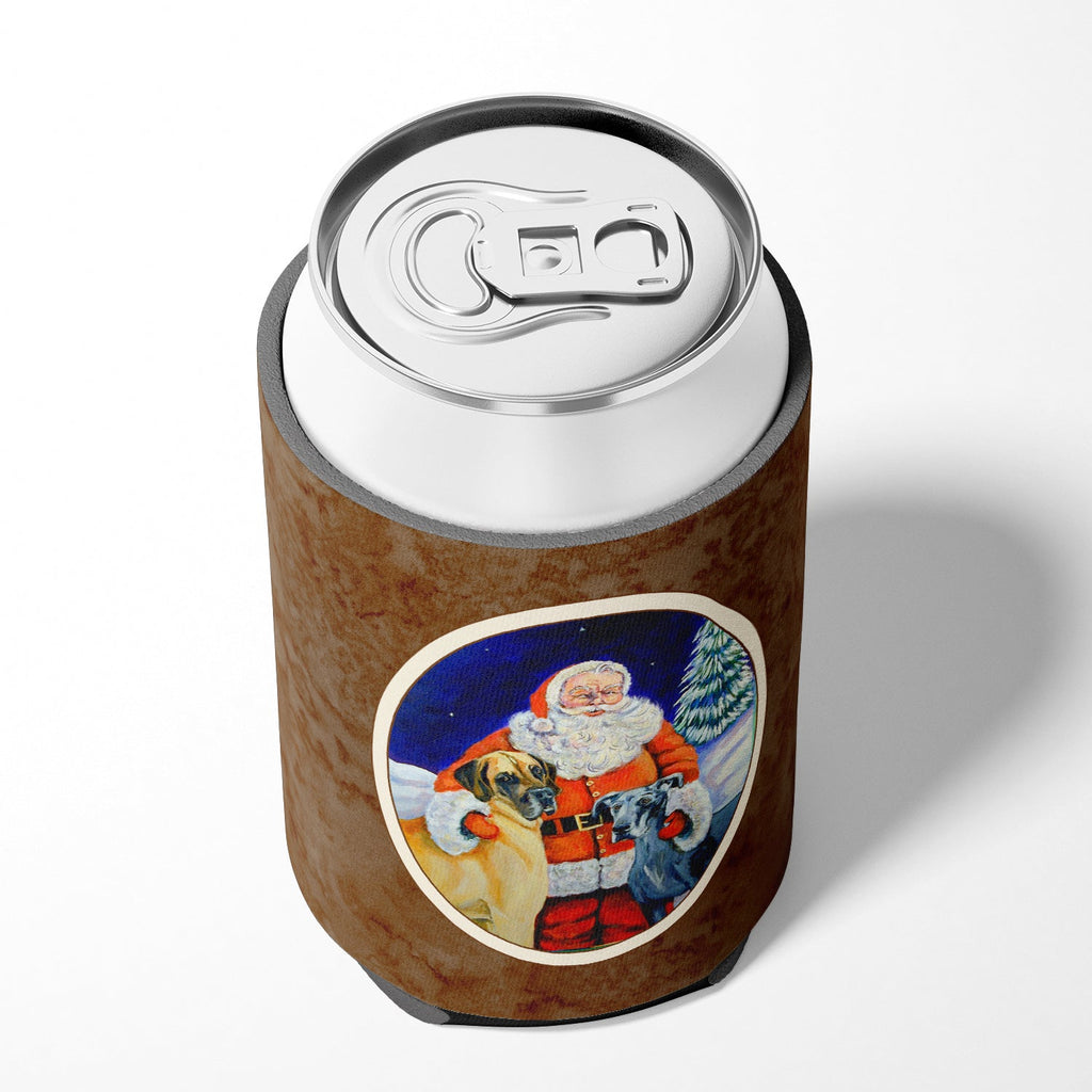 Santa Claus with Great Dane Can or Bottle Hugger Cooler Sleeve for Standard 12 oz Cans, Insulated Foam Beer & Soda Can Hugger Reusable