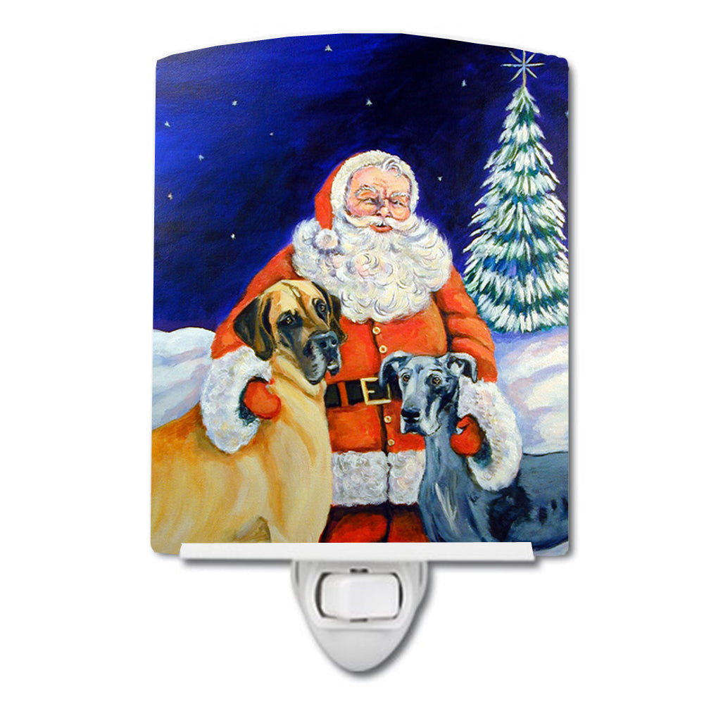 Santa Claus with Great Dane Ceramic Night Light Compact, UL-Certified, Ideal for Bedroom, Bathroom, Nursery, Hallway, Kitchen, 6x4x3, Multicolor