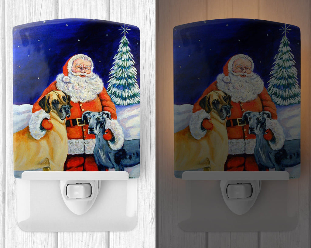 Santa Claus with Great Dane Ceramic Night Light Compact, UL-Certified, Ideal for Bedroom, Bathroom, Nursery, Hallway, Kitchen, 6x4x3, Multicolor