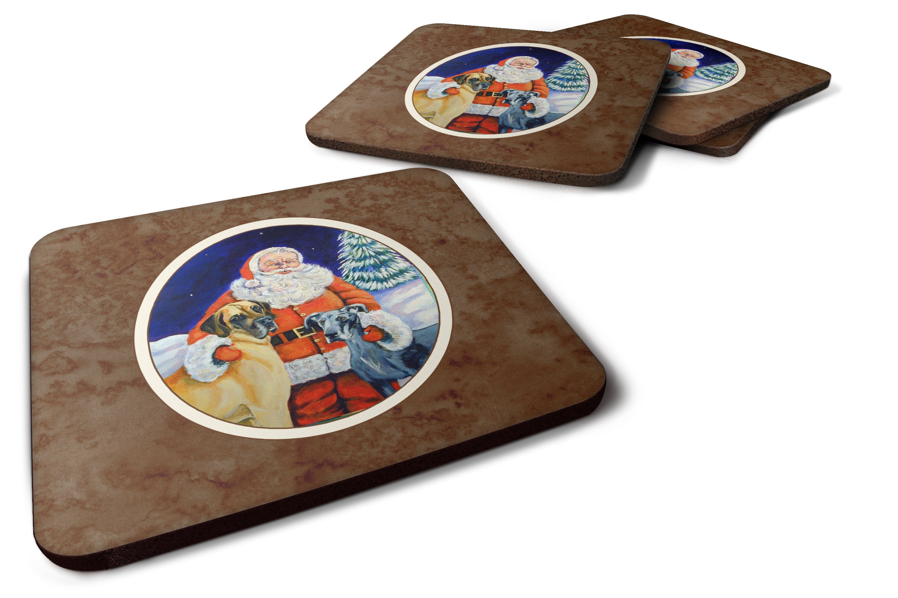 Santa Claus with Great Dane Foam Coasters Set of 4 Cup Coasters for Indoor Outdoor, Tabletop Protection, Anti Slip, Mouse pad Material