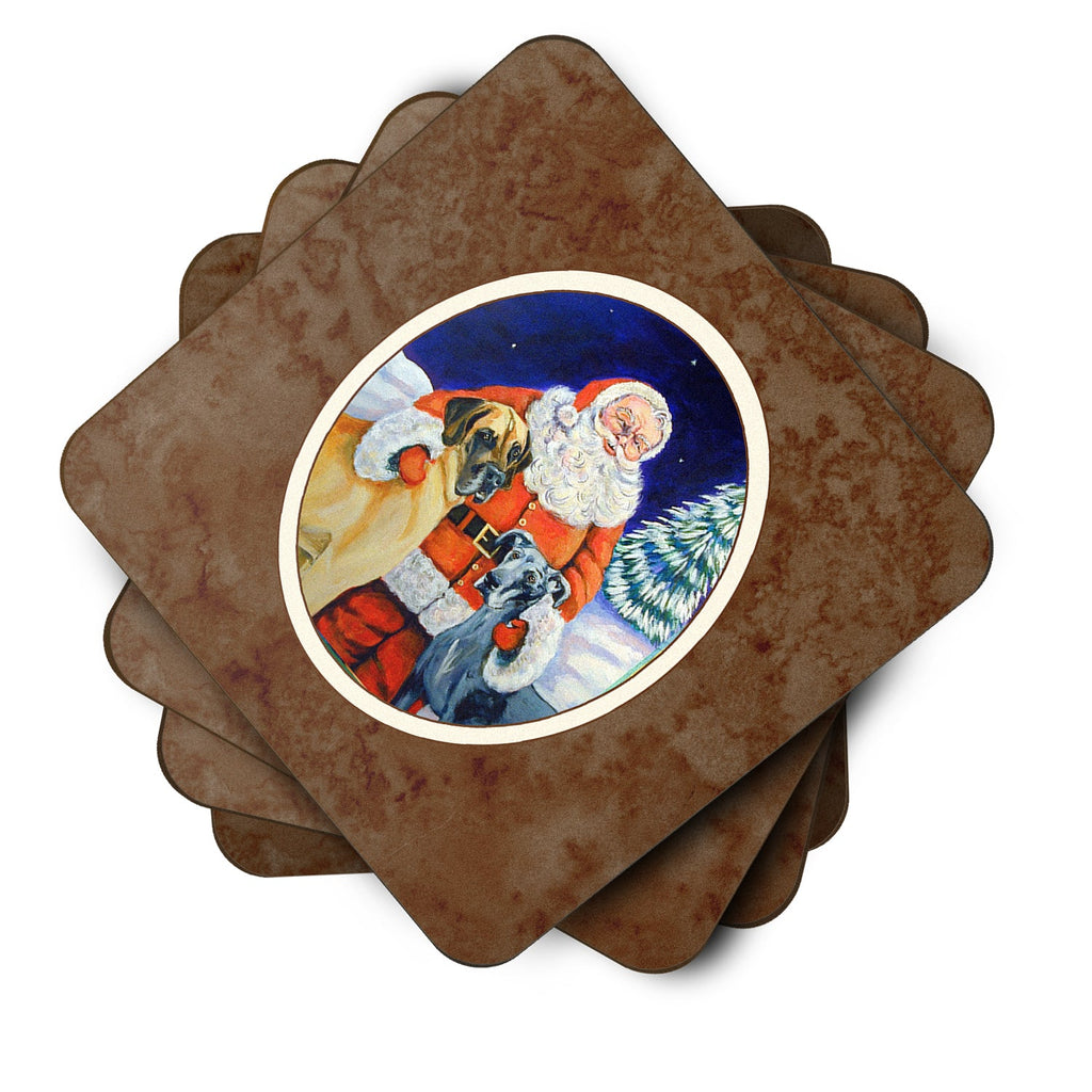 Santa Claus with Great Dane Foam Coasters Set of 4 Cup Coasters for Indoor Outdoor, Tabletop Protection, Anti Slip, Mouse pad Material
