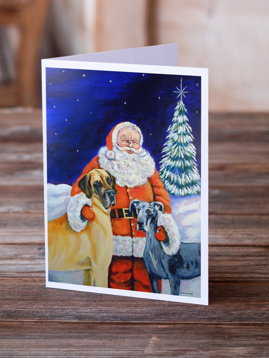 Santa Claus with Great Dane Greeting Cards Pack of 8 Blank Cards with Envelopes Whimsical A7 Size 5x7