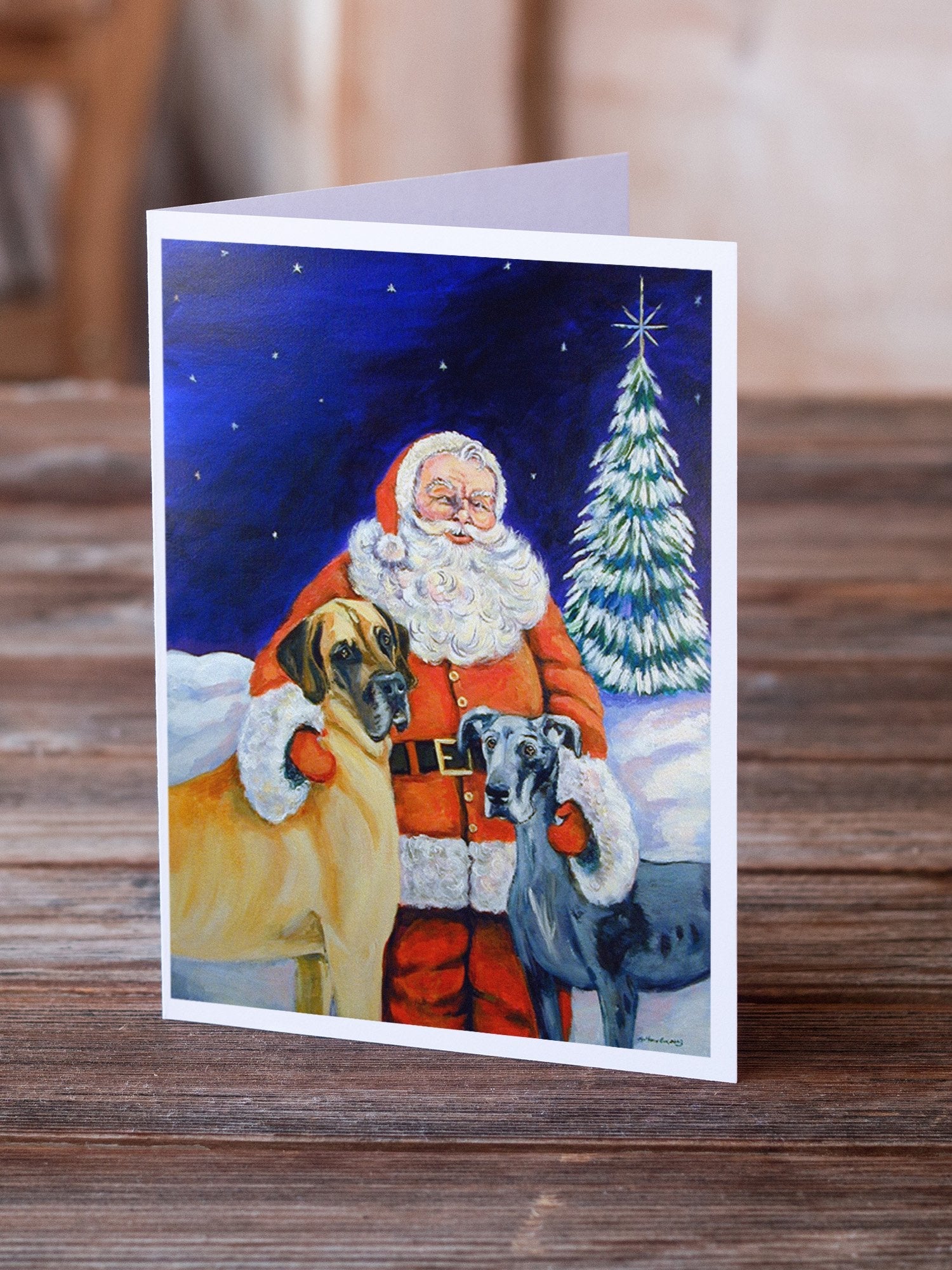 Santa Claus with Great Dane Greeting Cards Pack of 8 Blank Cards with Envelopes Whimsical A7 Size 5x7