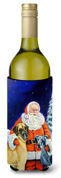 Santa Claus with Great Dane Wine Bottle Hugger Gift Sleeve for Standard 750 ml Bottles, Insulated Reusable Also Fits Mini Shot & Pint Bottles