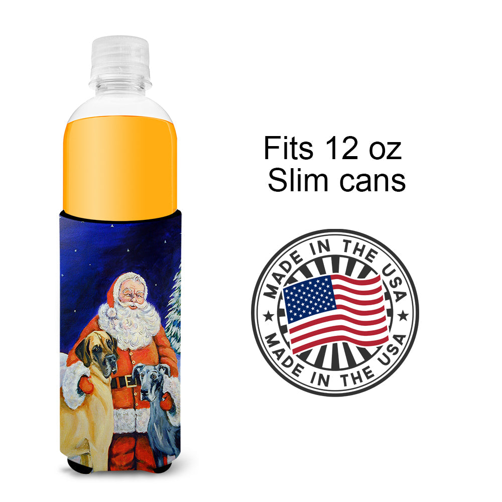 Santa Claus with Great Dane Slim Can Hugger , Insulated Foam Hugger for 12 oz Slim Cans, Beer Bottles & Water Bottles, Printed in USA