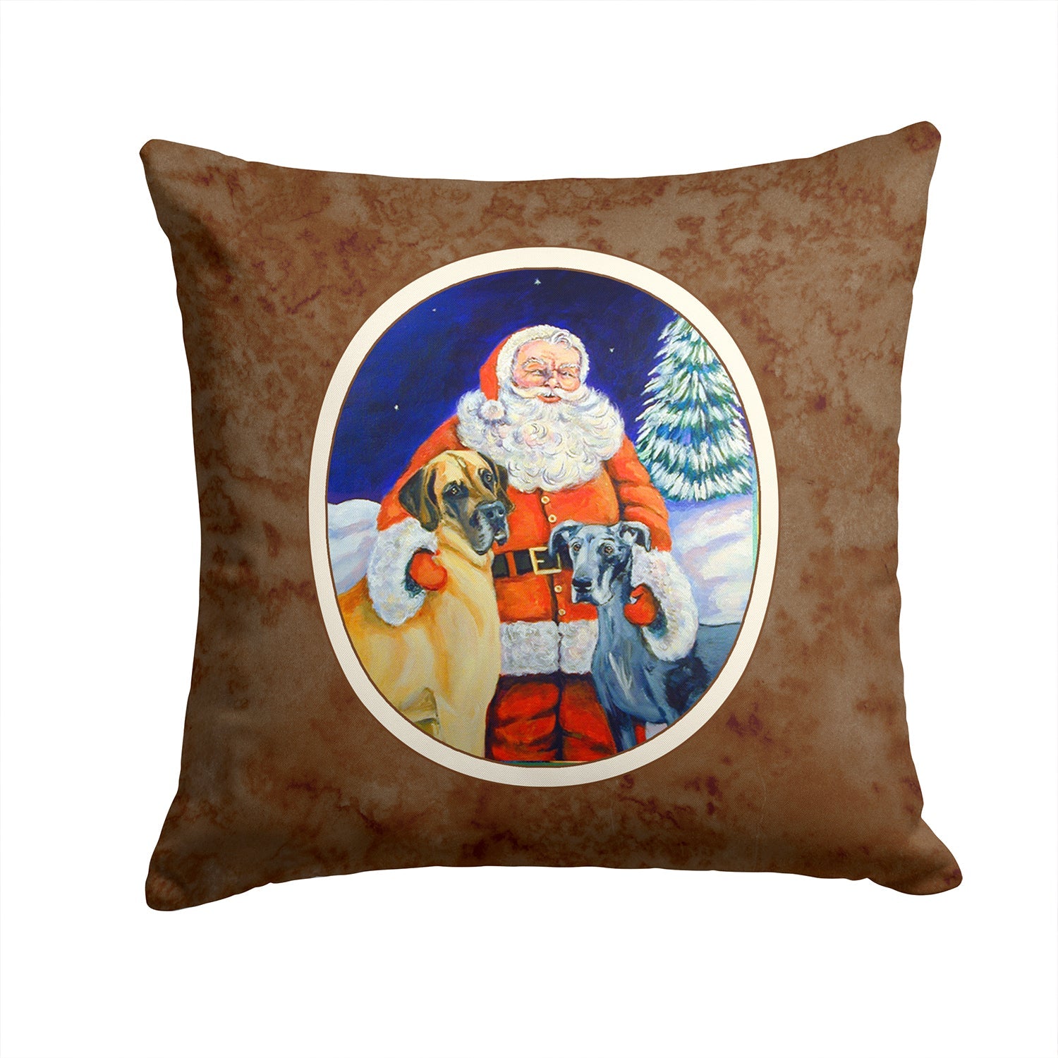 Santa Claus with Great Dane Decorative Throw Pillow 14x14 Indoor Outdoor Accent Cushion, Fabric Cover with Insert for Sofa, Bed, Porch & Living Room