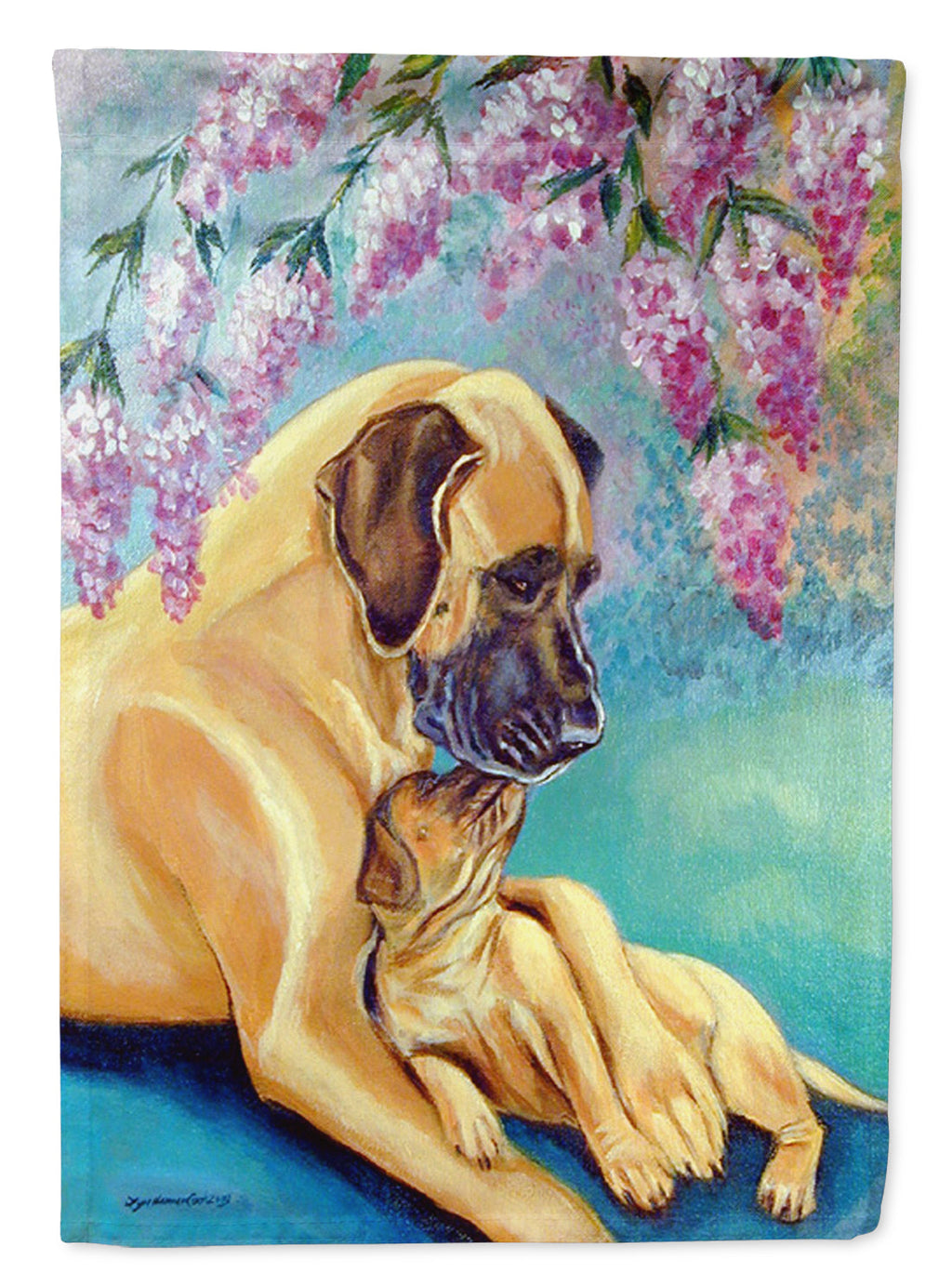 Great Dane and puppy House Flag 28x40 Porch Sleeve Pole Decorative Outside Yard Banner Artwork Wall Hanging, Polyester