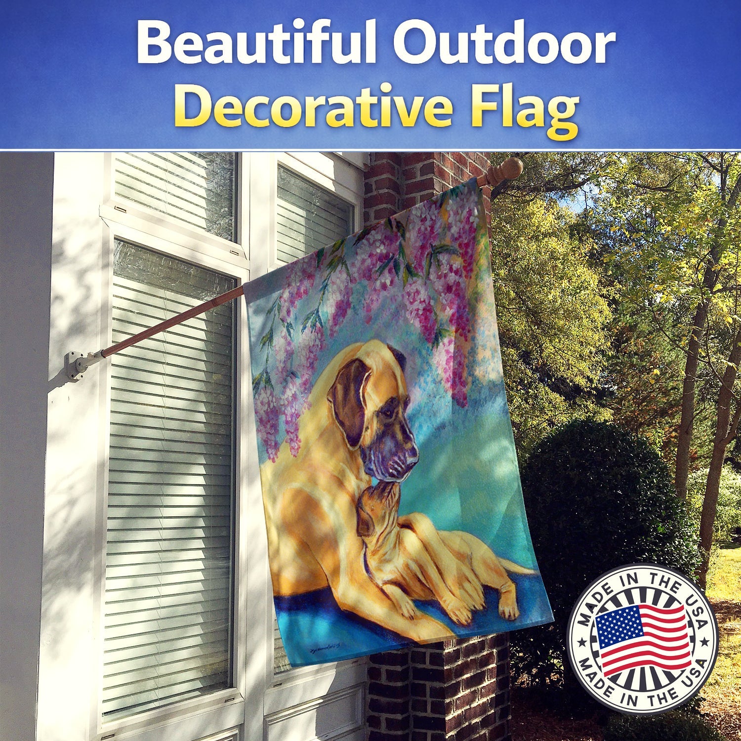 Great Dane and puppy House Flag 28x40 Porch Sleeve Pole Decorative Outside Yard Banner Artwork Wall Hanging, Polyester