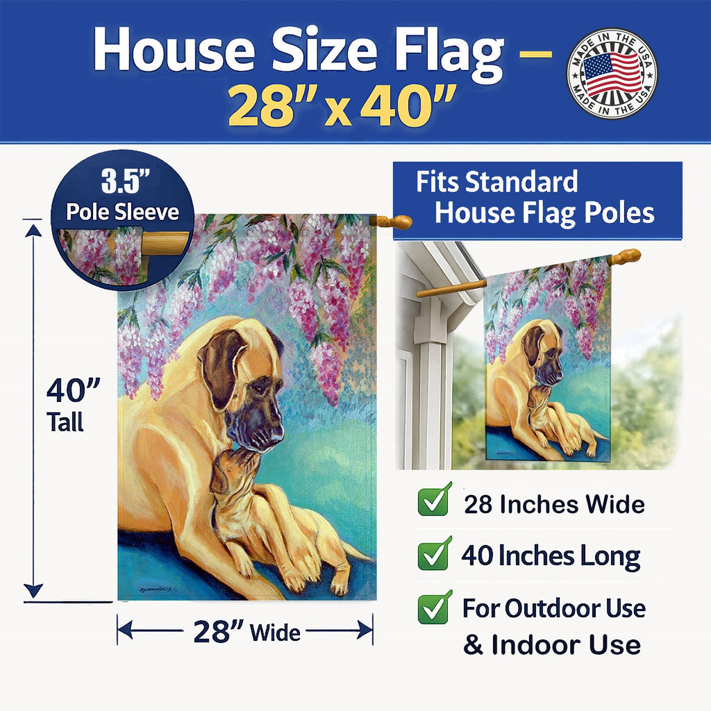Great Dane and puppy House Flag 28x40 Porch Sleeve Pole Decorative Outside Yard Banner Artwork Wall Hanging, Polyester