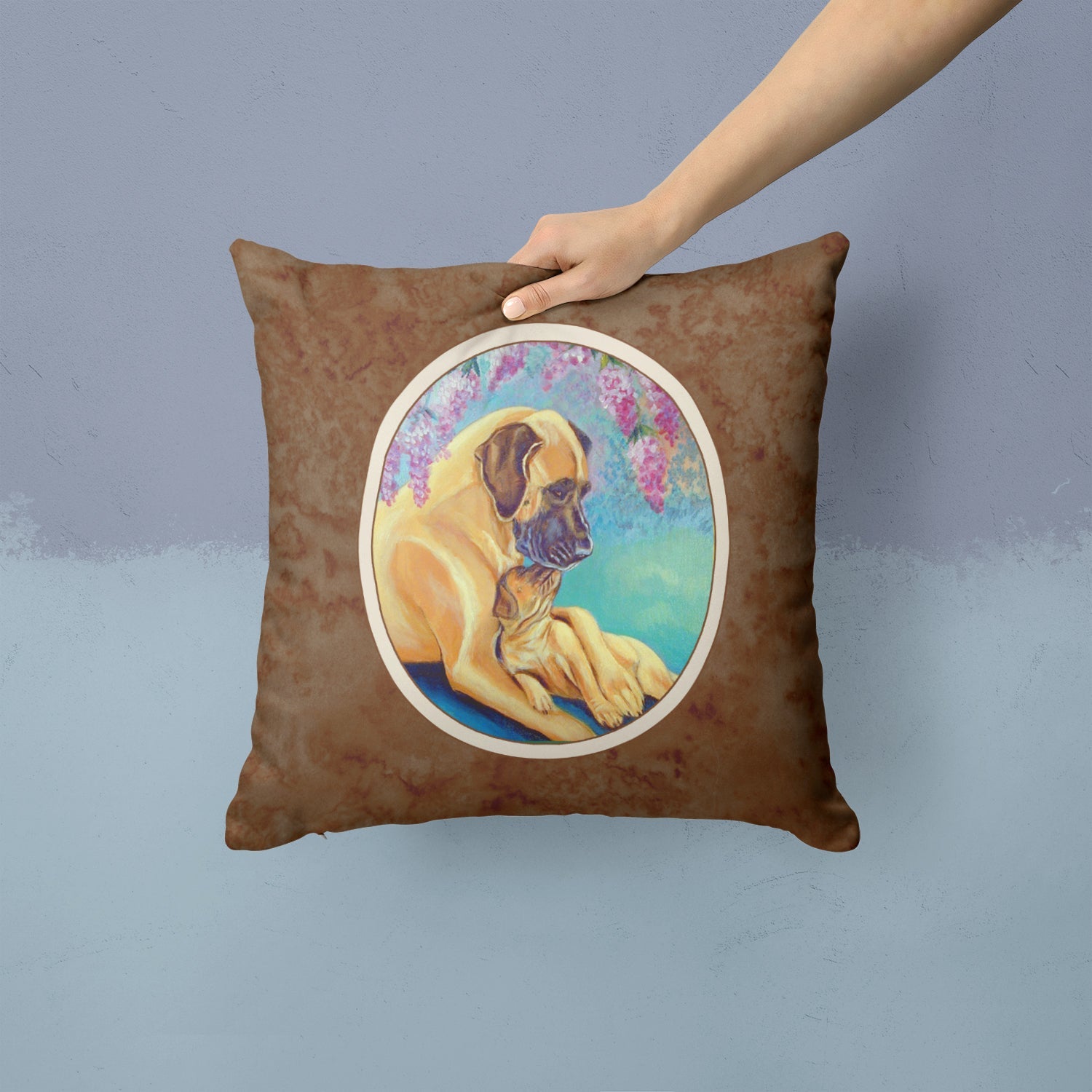 Great Dane and puppy Decorative Throw Pillow 14x14 Indoor Outdoor Accent Cushion, Fabric Cover with Insert for Sofa, Bed, Porch & Living Room