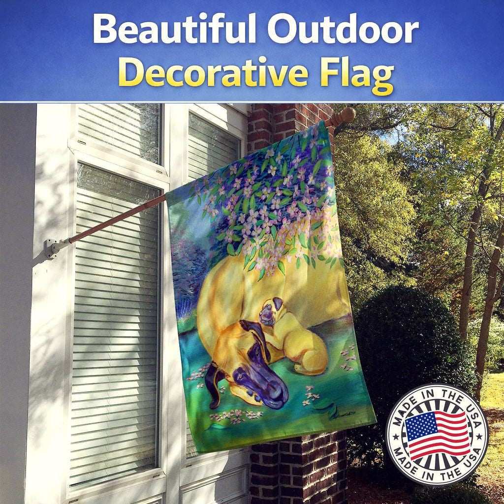 Great Dane and puppy House Flag 28x40 Porch Sleeve Pole Decorative Outside Yard Banner Artwork Wall Hanging, Polyester