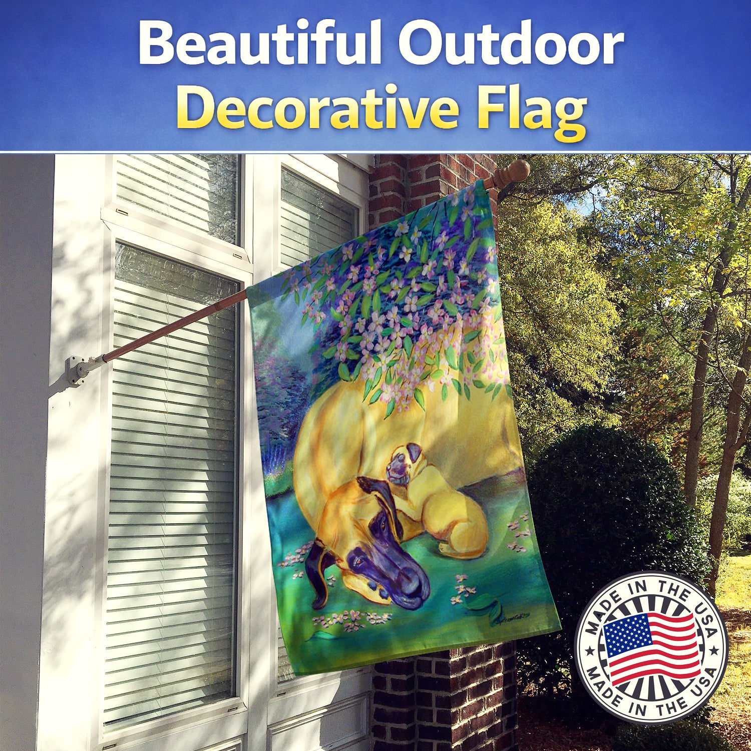 Great Dane and puppy House Flag 28x40 Porch Sleeve Pole Decorative Outside Yard Banner Artwork Wall Hanging, Polyester