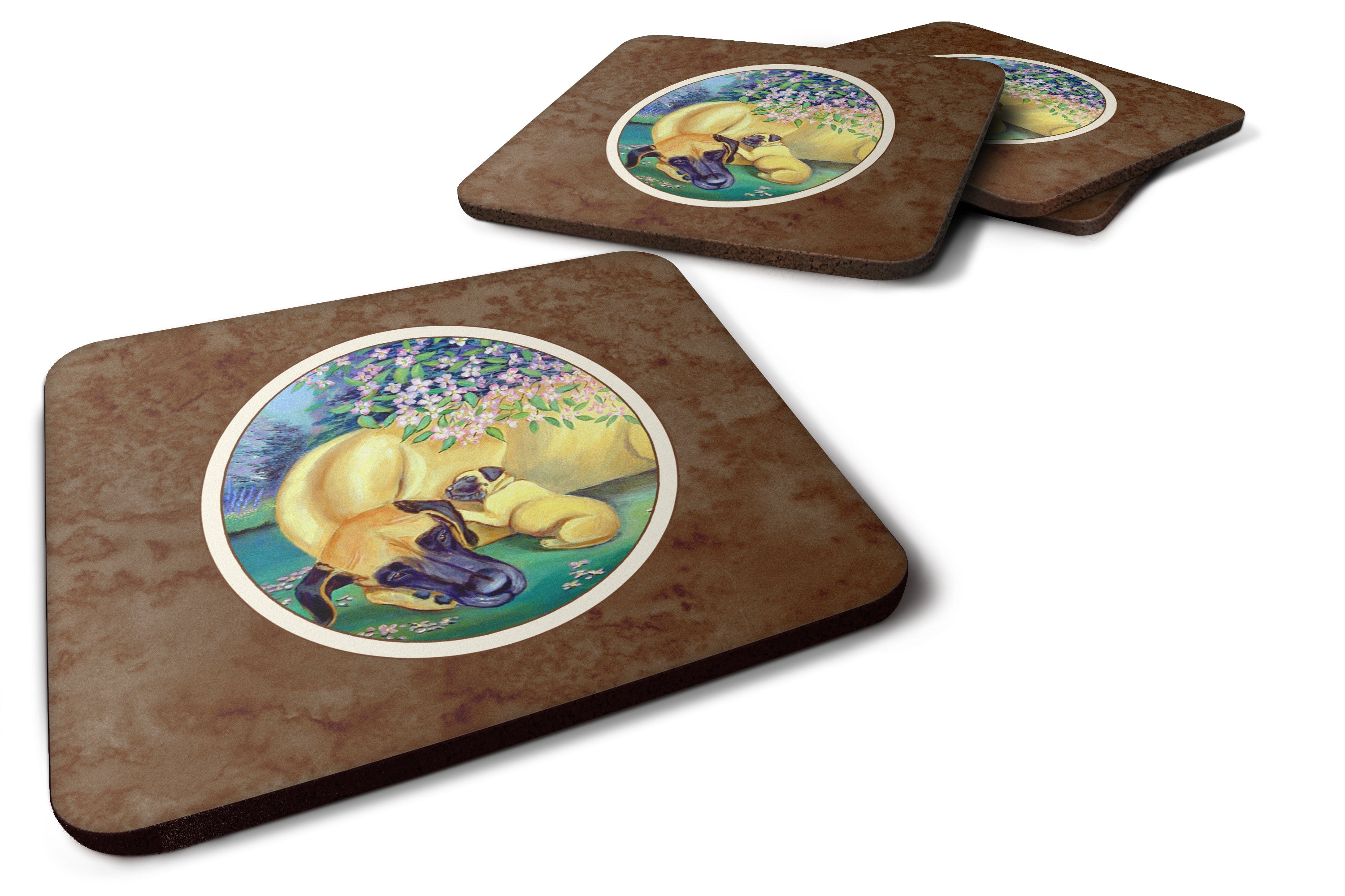Great Dane and puppy Foam Coasters Set of 4 Cup Coasters for Indoor Outdoor, Tabletop Protection, Anti Slip, Mouse pad Material