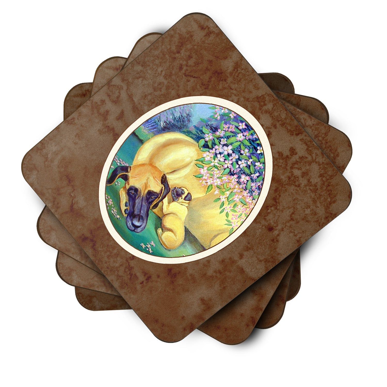 Great Dane and puppy Foam Coasters Set of 4 Cup Coasters for Indoor Outdoor, Tabletop Protection, Anti Slip, Mouse pad Material