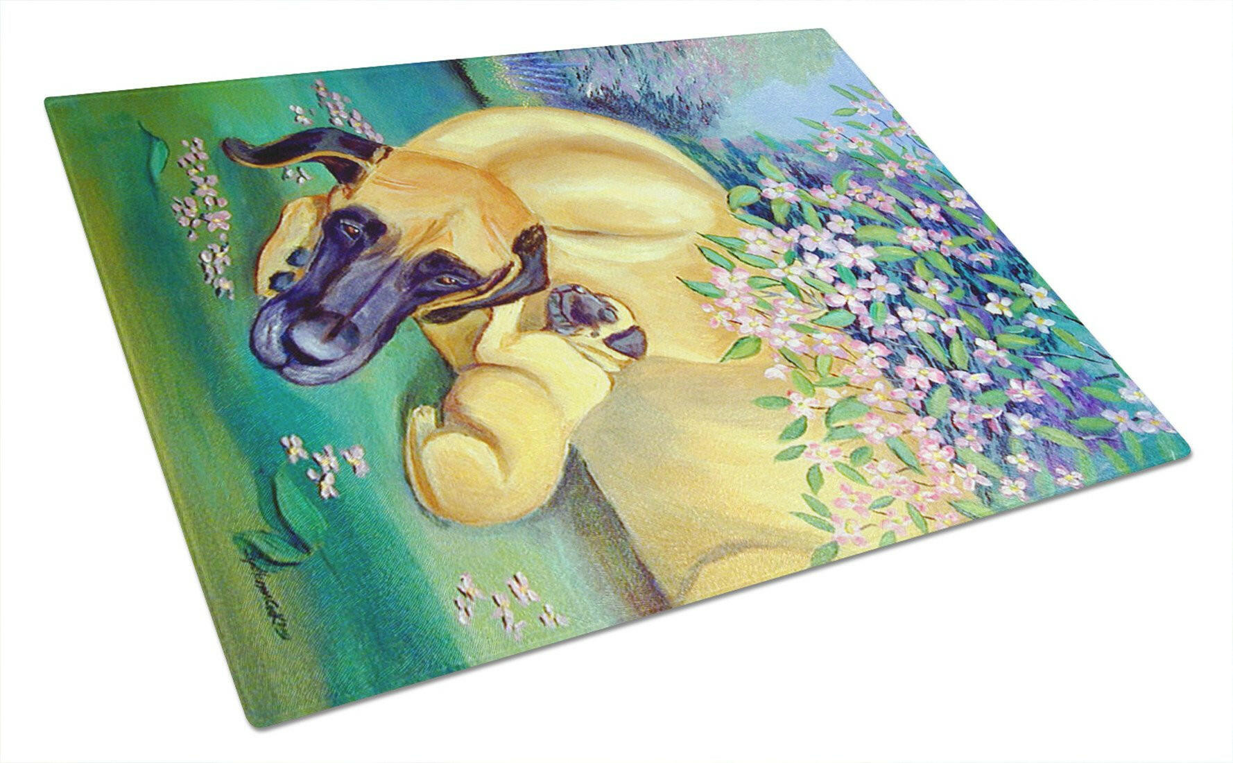 Great Dane and puppy Cutting Board Tempered Glass Kitchen Cutting Surface, Heat Resistant Chopping, Non-Slip Feet, Food Prep & Serving