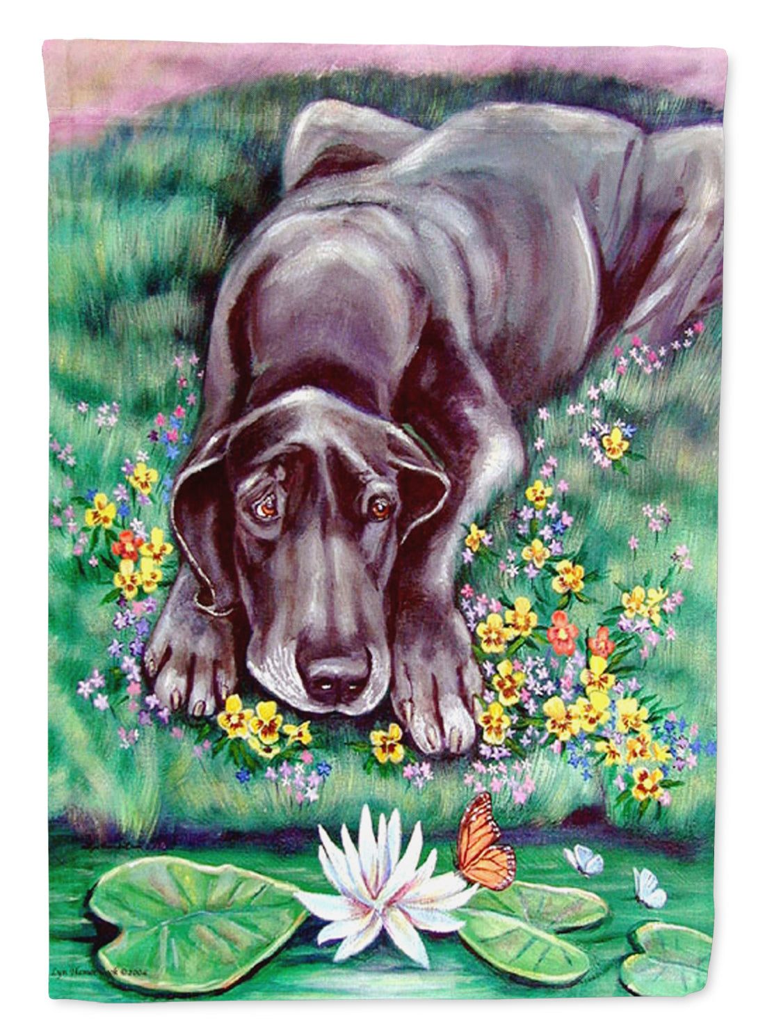 Blue Great Dane House Flag 28x40 Porch Sleeve Pole Decorative Outside Yard Banner Artwork Wall Hanging, Polyester