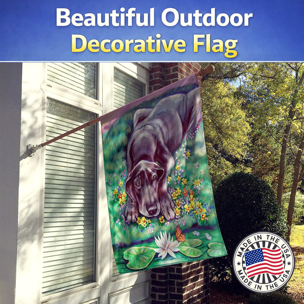 Blue Great Dane House Flag 28x40 Porch Sleeve Pole Decorative Outside Yard Banner Artwork Wall Hanging, Polyester