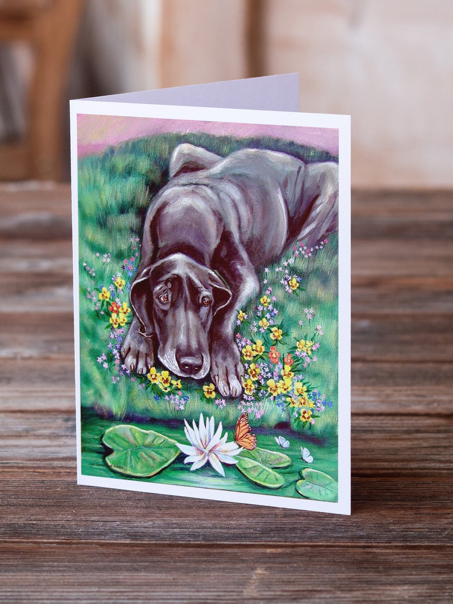 Blue Great Dane Greeting Cards Pack of 8 Blank Cards with Envelopes Whimsical A7 Size 5x7