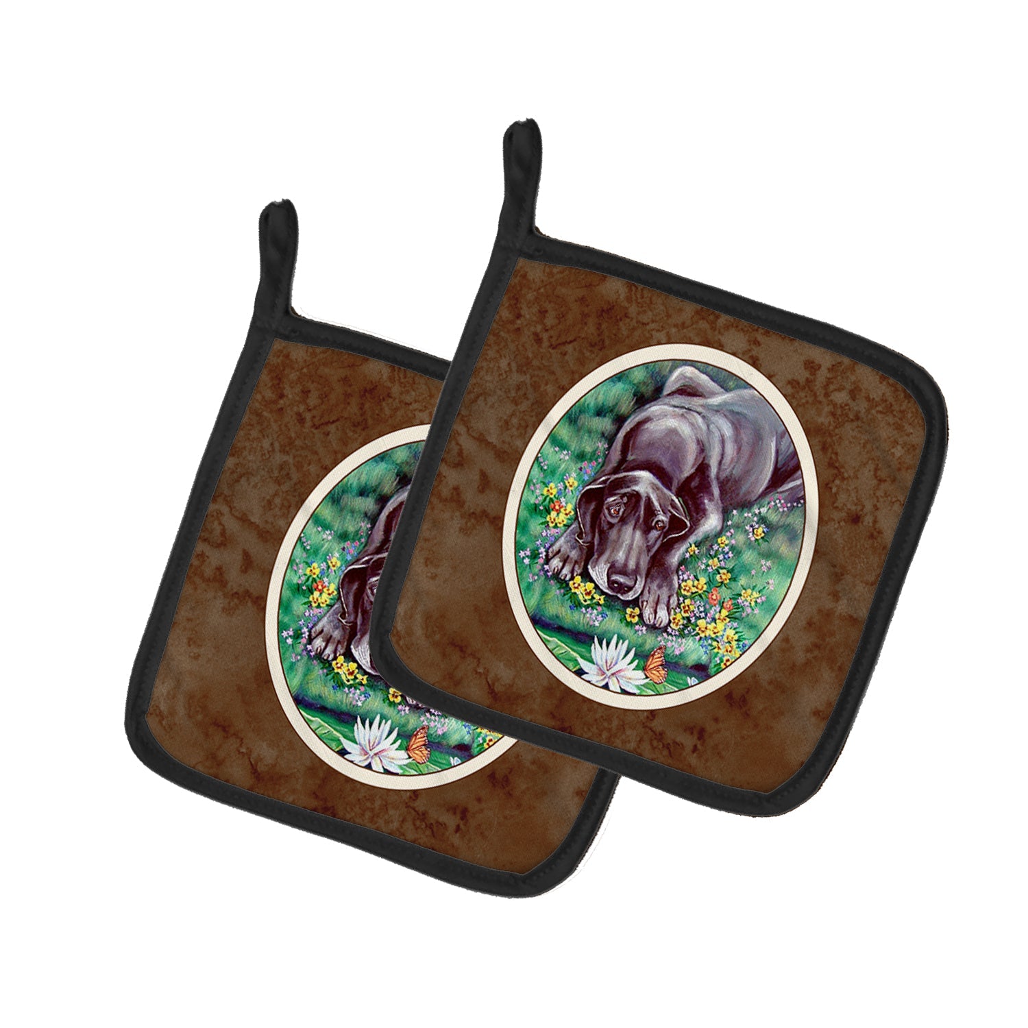 Blue Great Dane Pot Holder Set of 2 Heat Resistant Quilted Hot Pads 7.5 x 7.5 Inch, Insulated Kitchen Trivets for Cooking & Baking