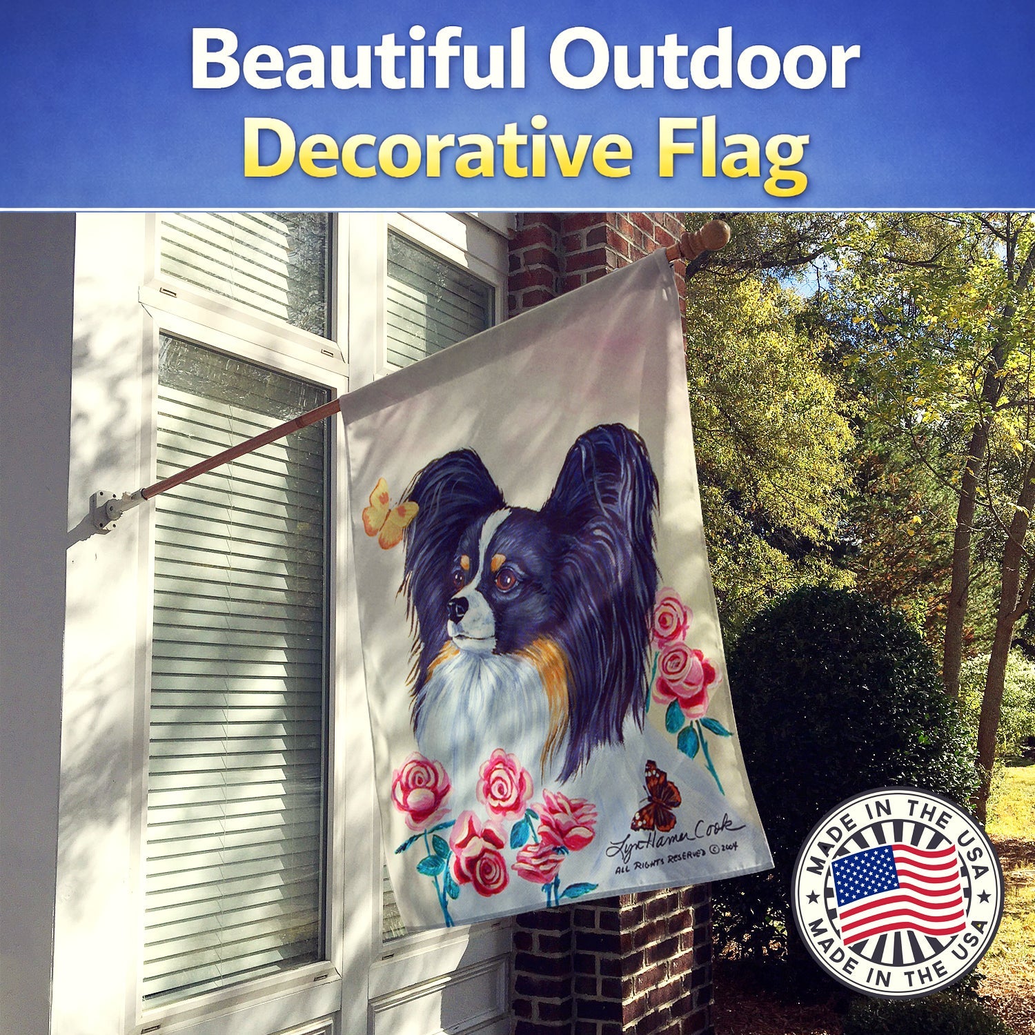 Papillon House Flag 28x40 Porch Sleeve Pole Decorative Outside Yard Banner Artwork Wall Hanging, Polyester