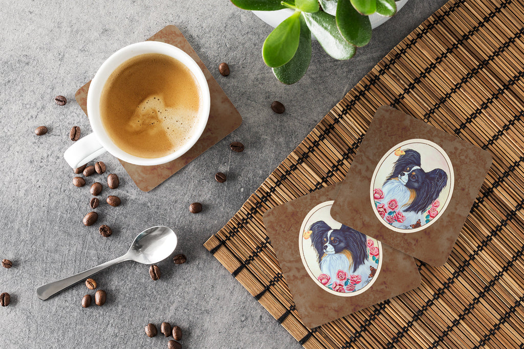 Papillon Foam Coasters Set of 4 Cup Coasters for Indoor Outdoor, Tabletop Protection, Anti Slip, Mouse pad Material