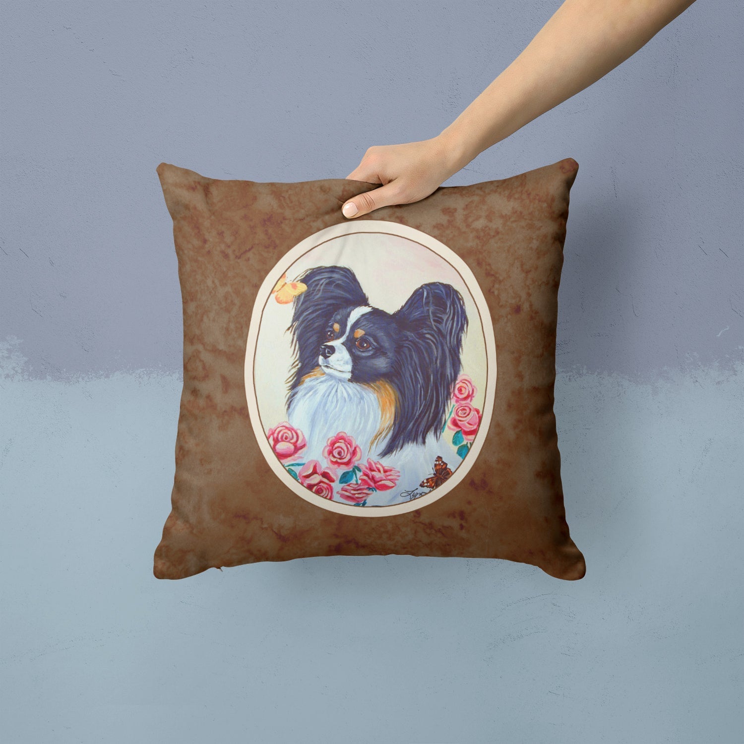 Papillon Decorative Throw Pillow 14x14 Indoor Outdoor Accent Cushion, Fabric Cover with Insert for Sofa, Bed, Porch & Living Room