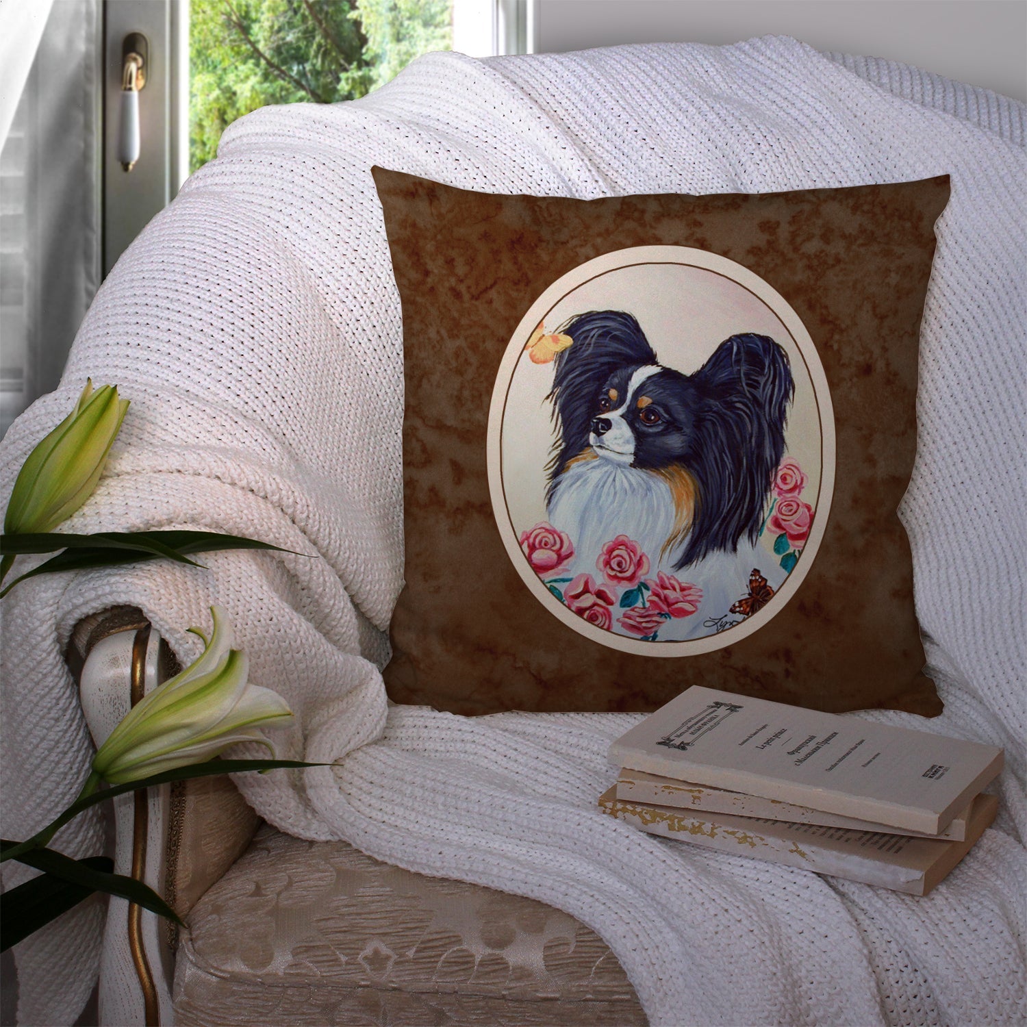 Papillon Decorative Throw Pillow 14x14 Indoor Outdoor Accent Cushion, Fabric Cover with Insert for Sofa, Bed, Porch & Living Room