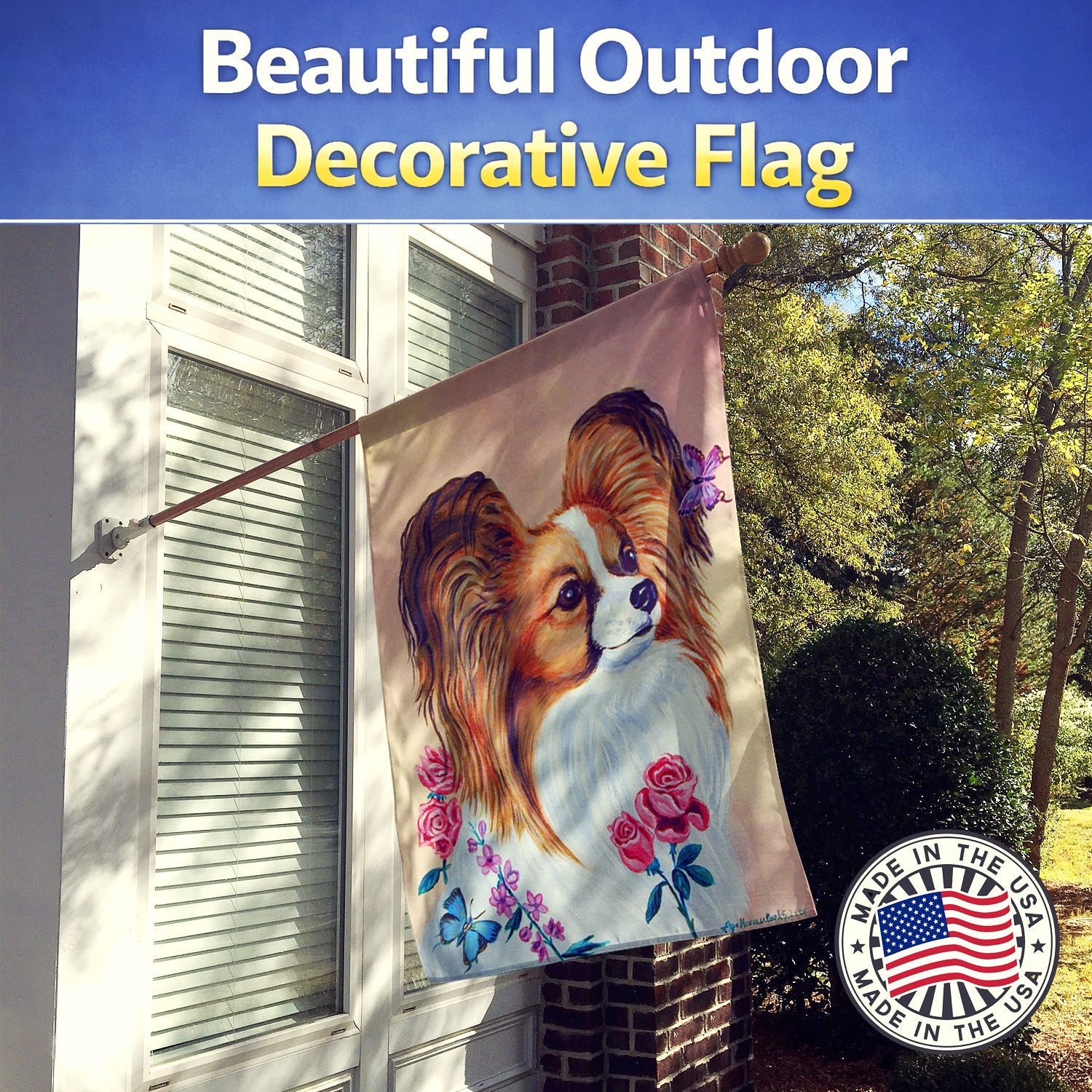 Papillon House Flag 28x40 Porch Sleeve Pole Decorative Outside Yard Banner Artwork Wall Hanging, Polyester