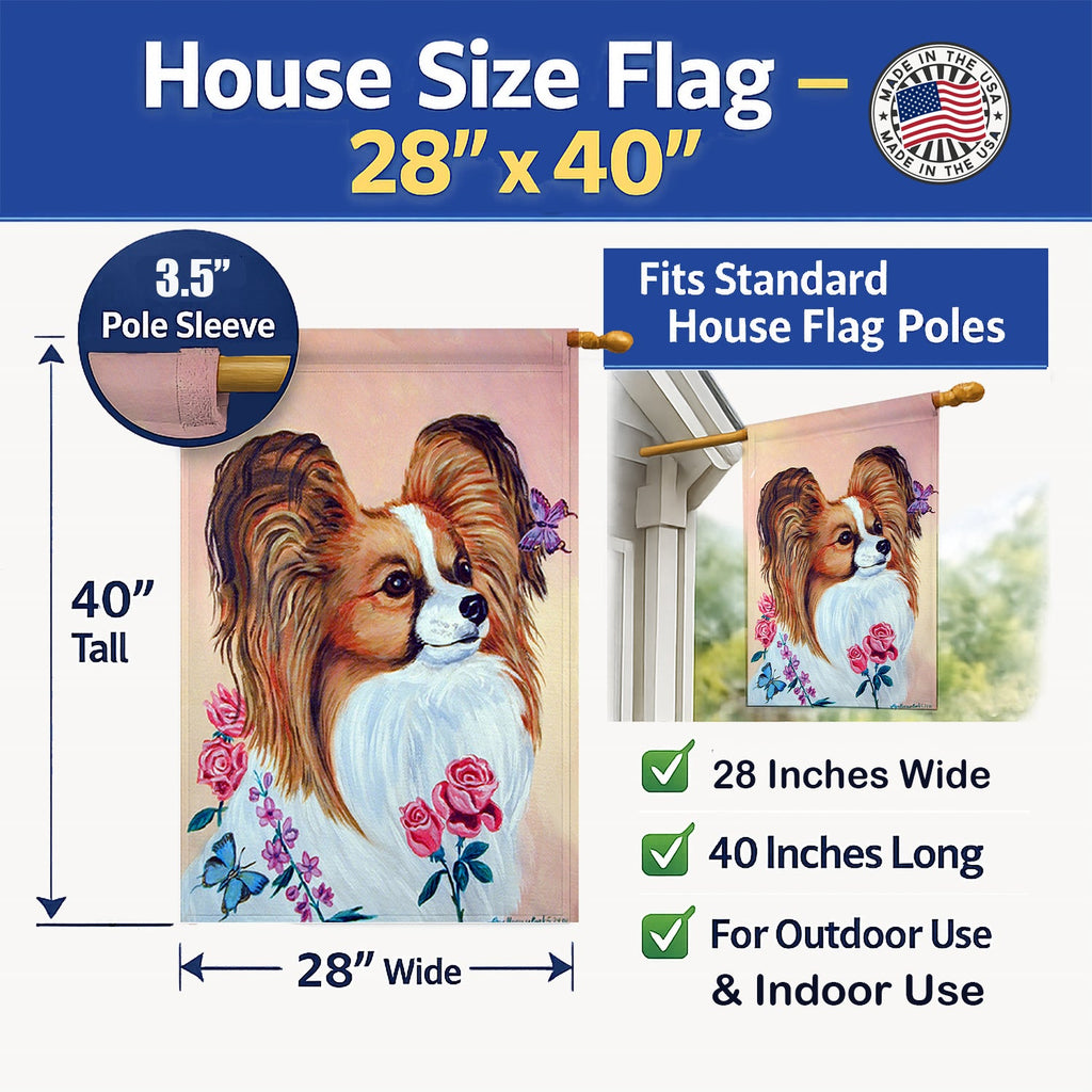 Papillon House Flag 28x40 Porch Sleeve Pole Decorative Outside Yard Banner Artwork Wall Hanging, Polyester