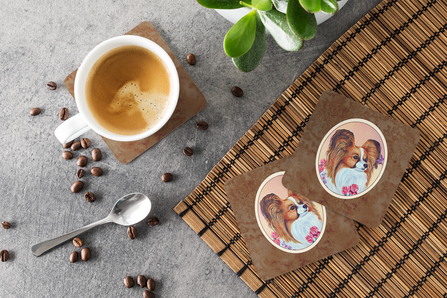 Papillon Foam Coasters Set of 4 Cup Coasters for Indoor Outdoor, Tabletop Protection, Anti Slip, Mouse pad Material