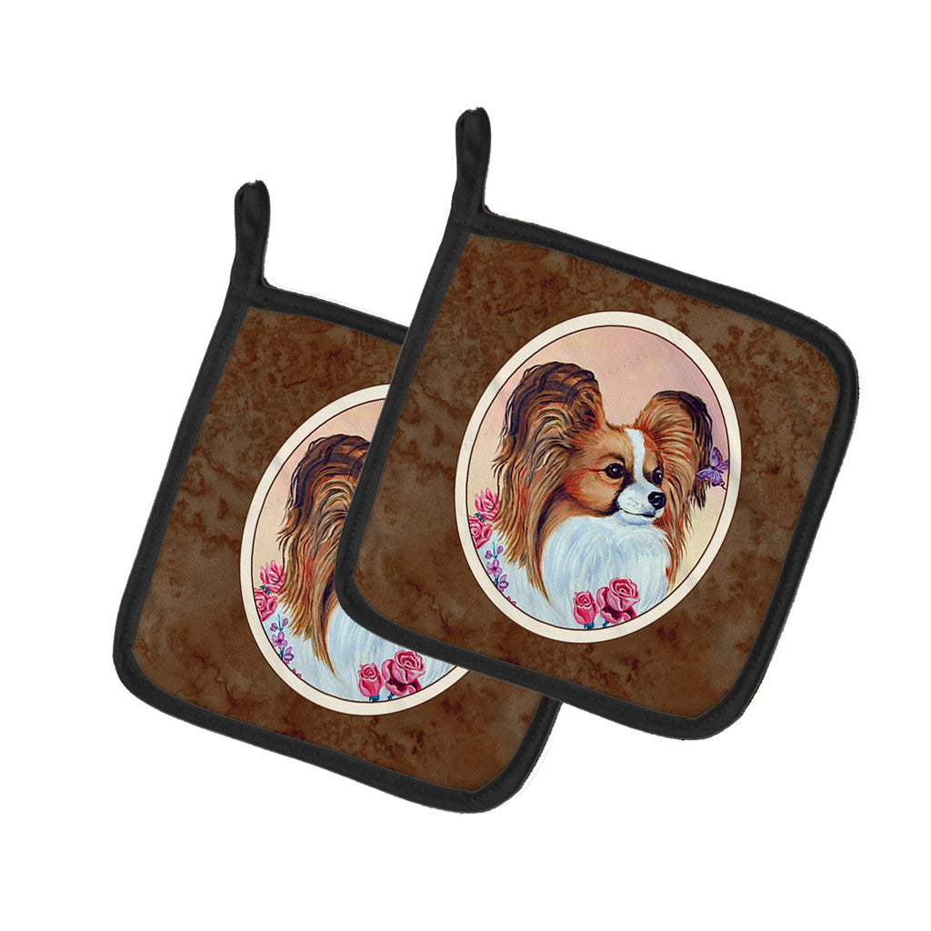 Papillon Pot Holder Set of 2 Heat Resistant Quilted Hot Pads 7.5 x 7.5 Inch, Insulated Kitchen Trivets for Cooking & Baking
