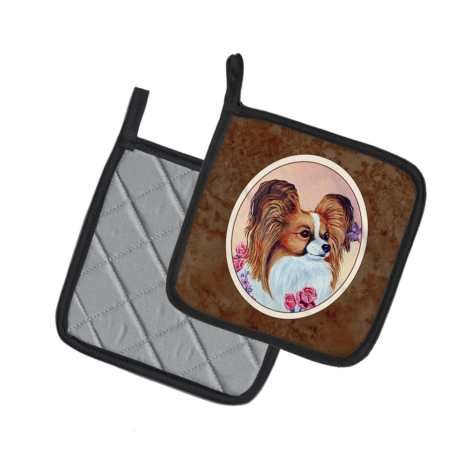 Papillon Pot Holder Set of 2 Heat Resistant Quilted Hot Pads 7.5 x 7.5 Inch, Insulated Kitchen Trivets for Cooking & Baking