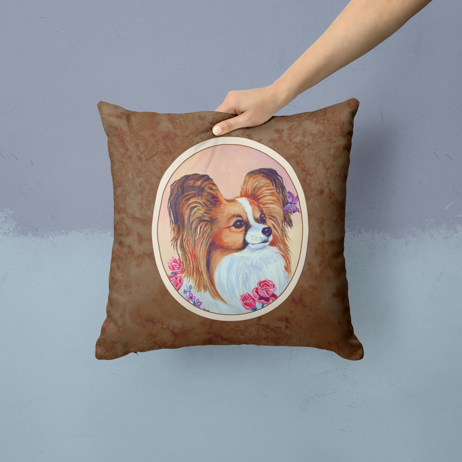 Papillon Decorative Throw Pillow 14x14 Indoor Outdoor Accent Cushion, Fabric Cover with Insert for Sofa, Bed, Porch & Living Room