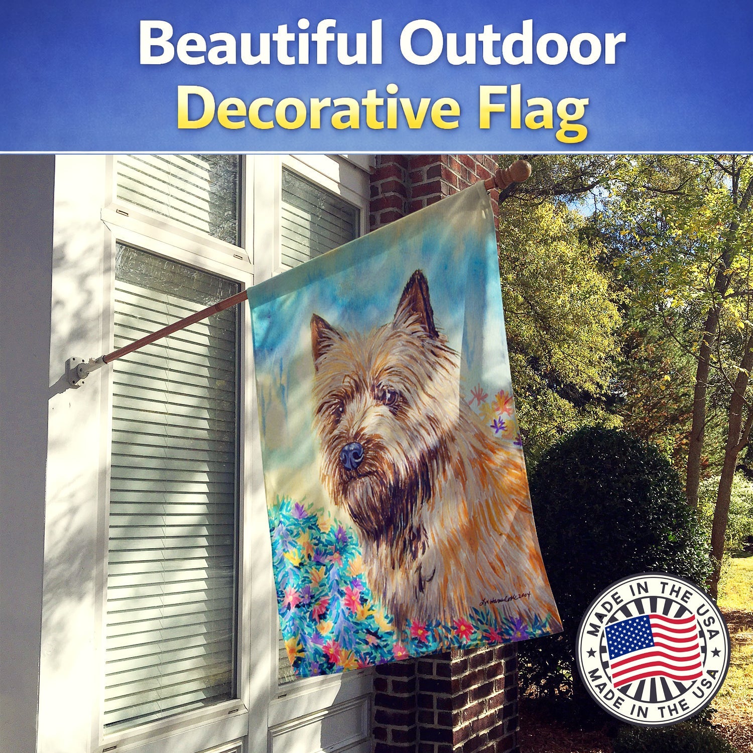 Cairn Terrier House Flag 28x40 Porch Sleeve Pole Decorative Outside Yard Banner Artwork Wall Hanging, Polyester