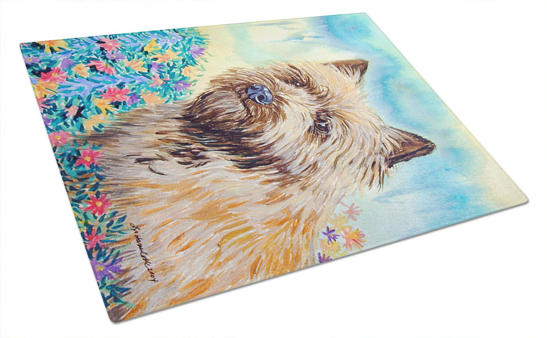 Cairn Terrier Cutting Board Tempered Glass Kitchen Cutting Surface, Heat Resistant Chopping, Non-Slip Feet, Food Prep & Serving