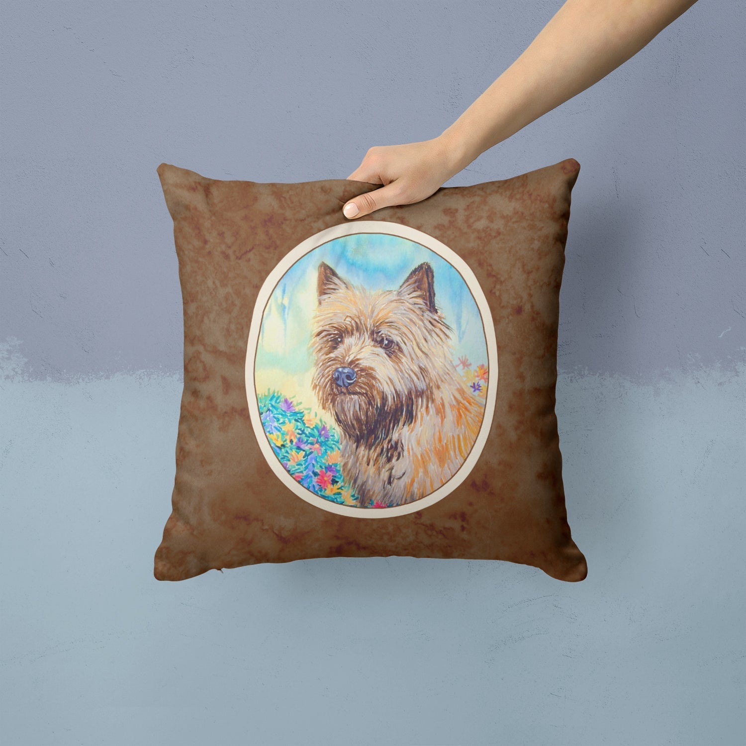 Cairn Terrier Decorative Throw Pillow 14x14 Indoor Outdoor Accent Cushion, Fabric Cover with Insert for Sofa, Bed, Porch & Living Room