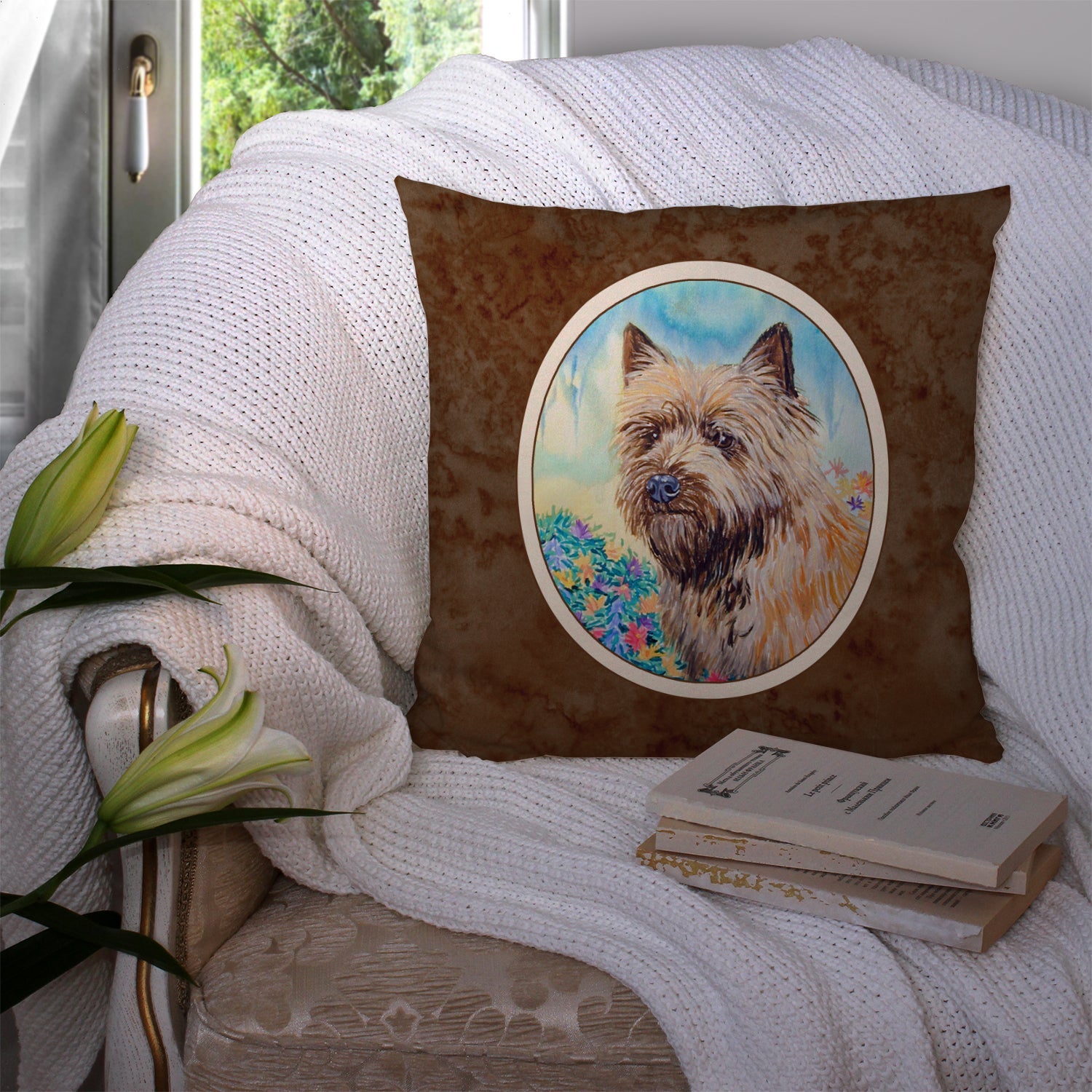 Cairn Terrier Decorative Throw Pillow 14x14 Indoor Outdoor Accent Cushion, Fabric Cover with Insert for Sofa, Bed, Porch & Living Room