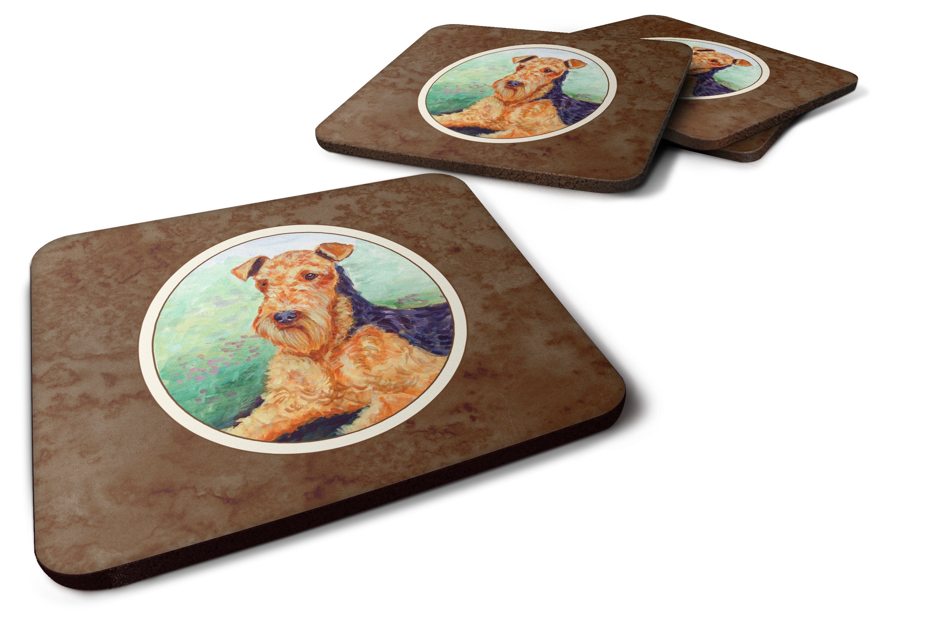Airedale Terrier Foam Coasters Set of 4 Cup Coasters for Indoor Outdoor, Tabletop Protection, Anti Slip, Mouse pad Material