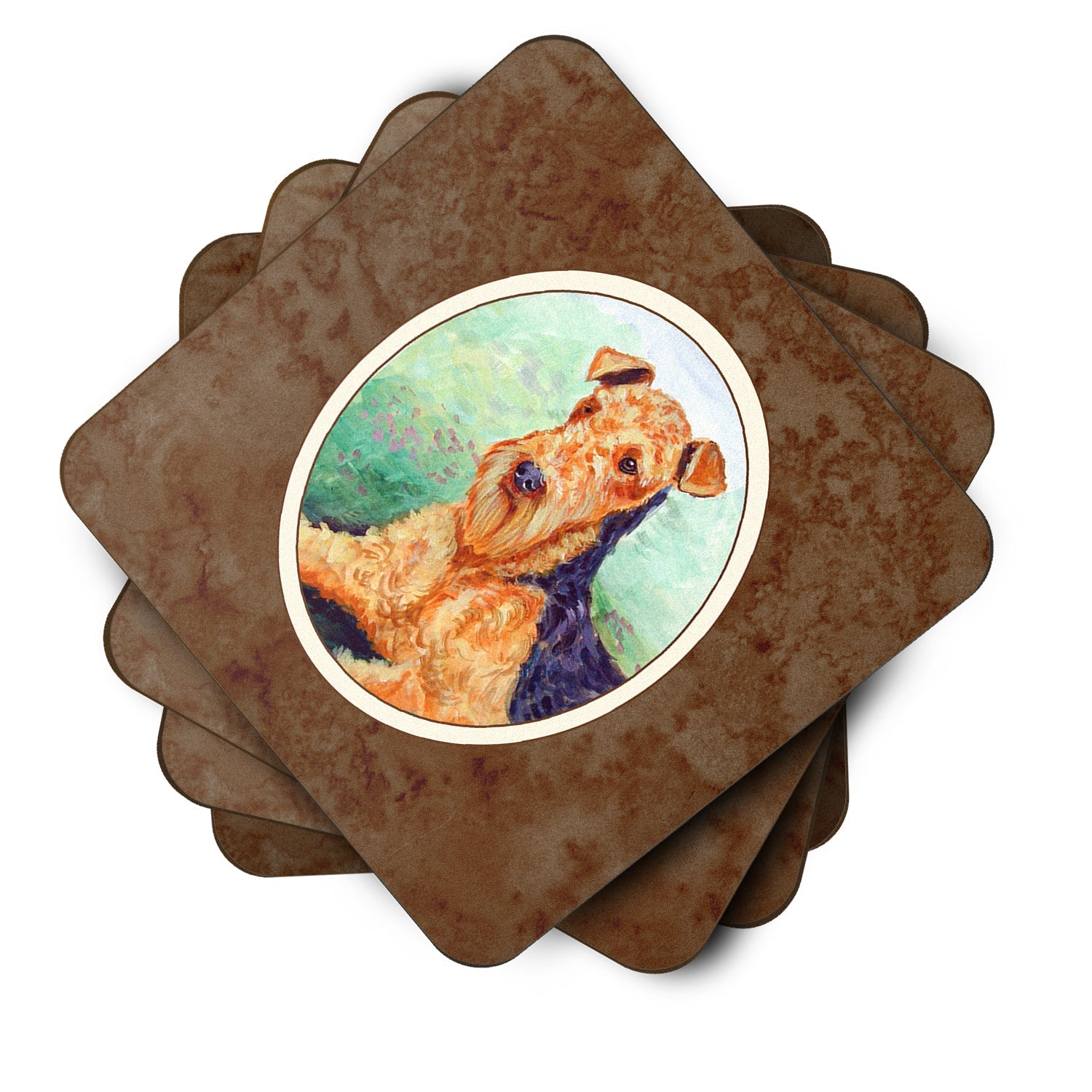 Airedale Terrier Foam Coasters Set of 4 Cup Coasters for Indoor Outdoor, Tabletop Protection, Anti Slip, Mouse pad Material