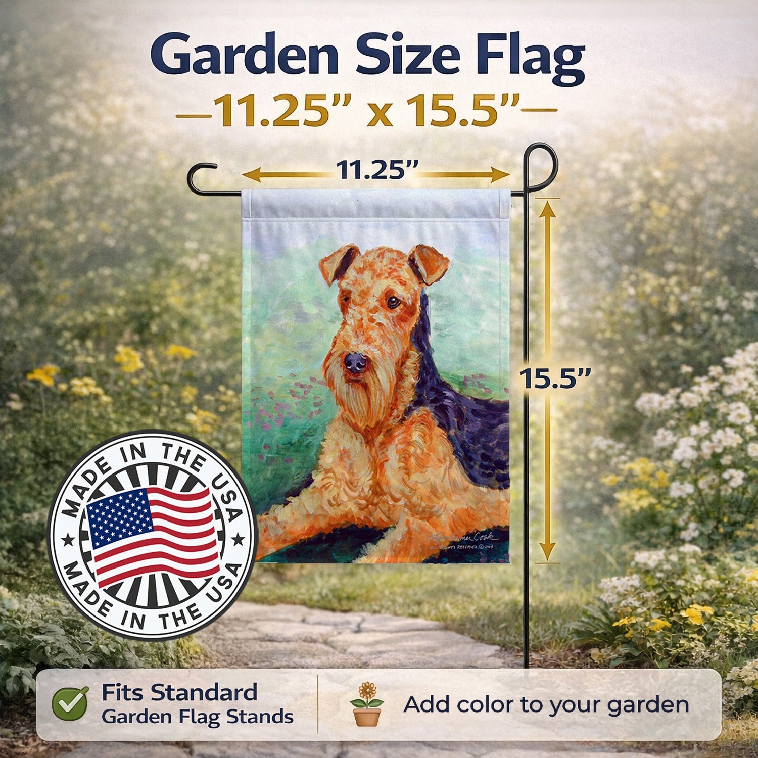 Airedale Terrier Garden Flag Mailbox Decorative Yard Banner Outside Patio Artwork for Flower Beds, Garden Size, Multicolor