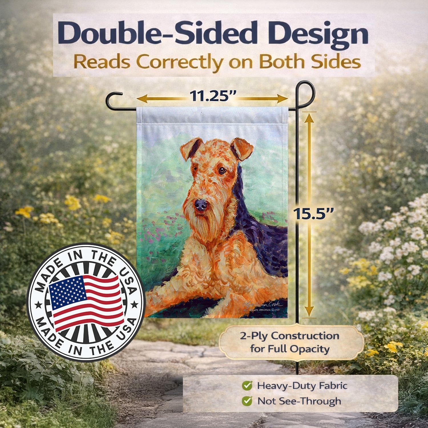 Airedale Terrier Garden Flag Mailbox Decorative Yard Banner Outside Patio Artwork for Flower Beds, Garden Size, Multicolor
