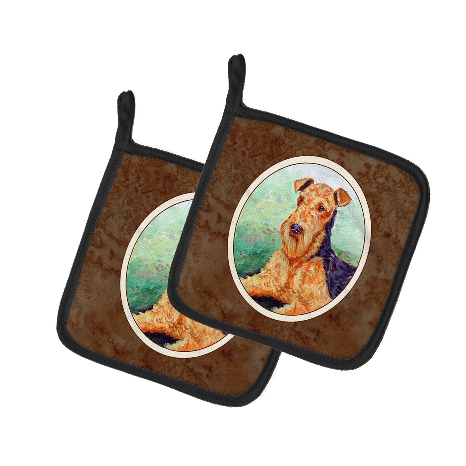 Airedale Terrier Pot Holder Set of 2 Heat Resistant Quilted Hot Pads 7.5 x 7.5 Inch, Insulated Kitchen Trivets for Cooking & Baking